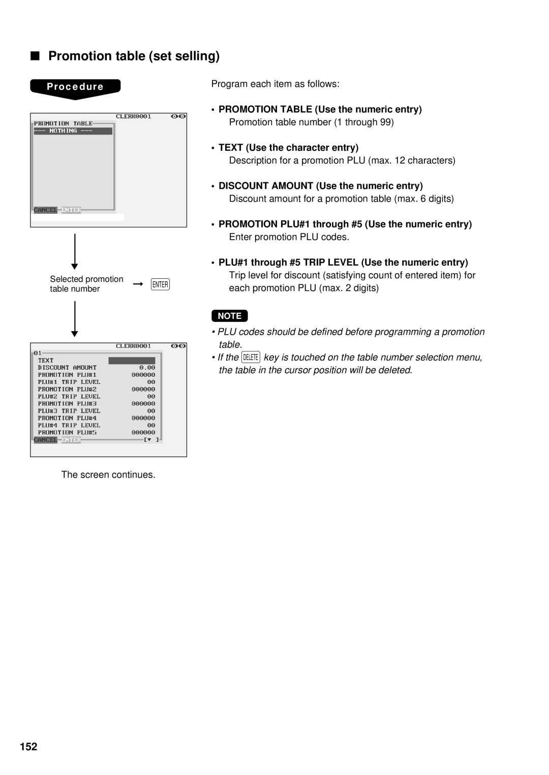 Sharp UP-3300 instruction manual Promotion table set selling, 152 