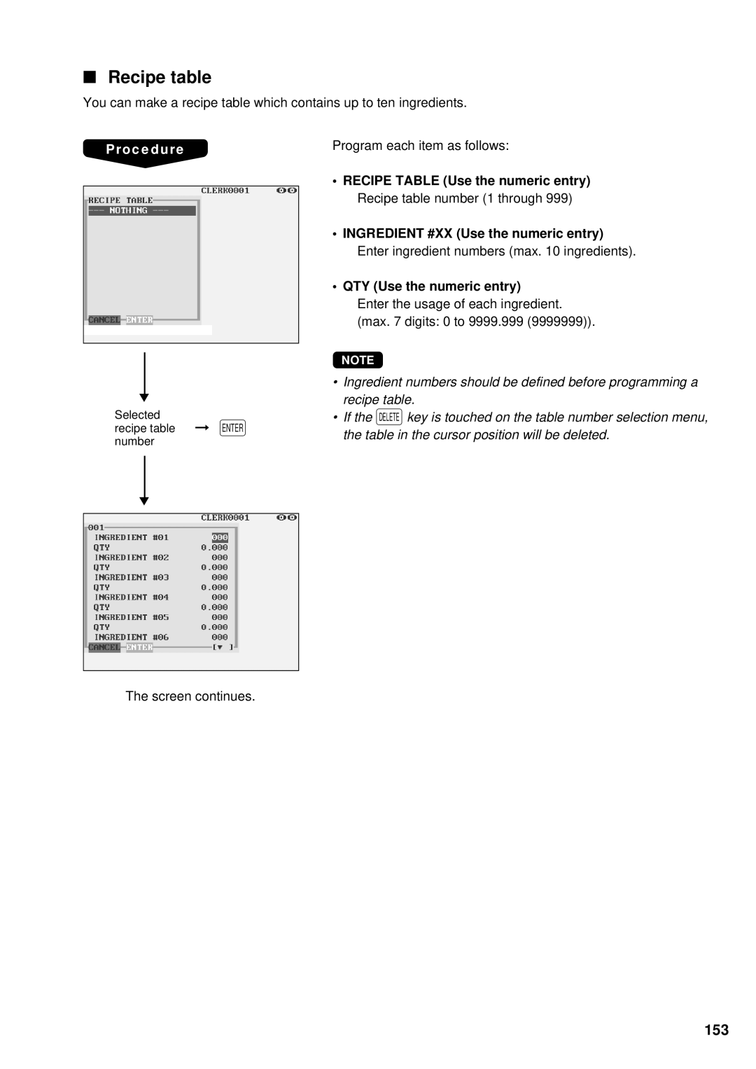 Sharp UP-3300 instruction manual Recipe table, 153 