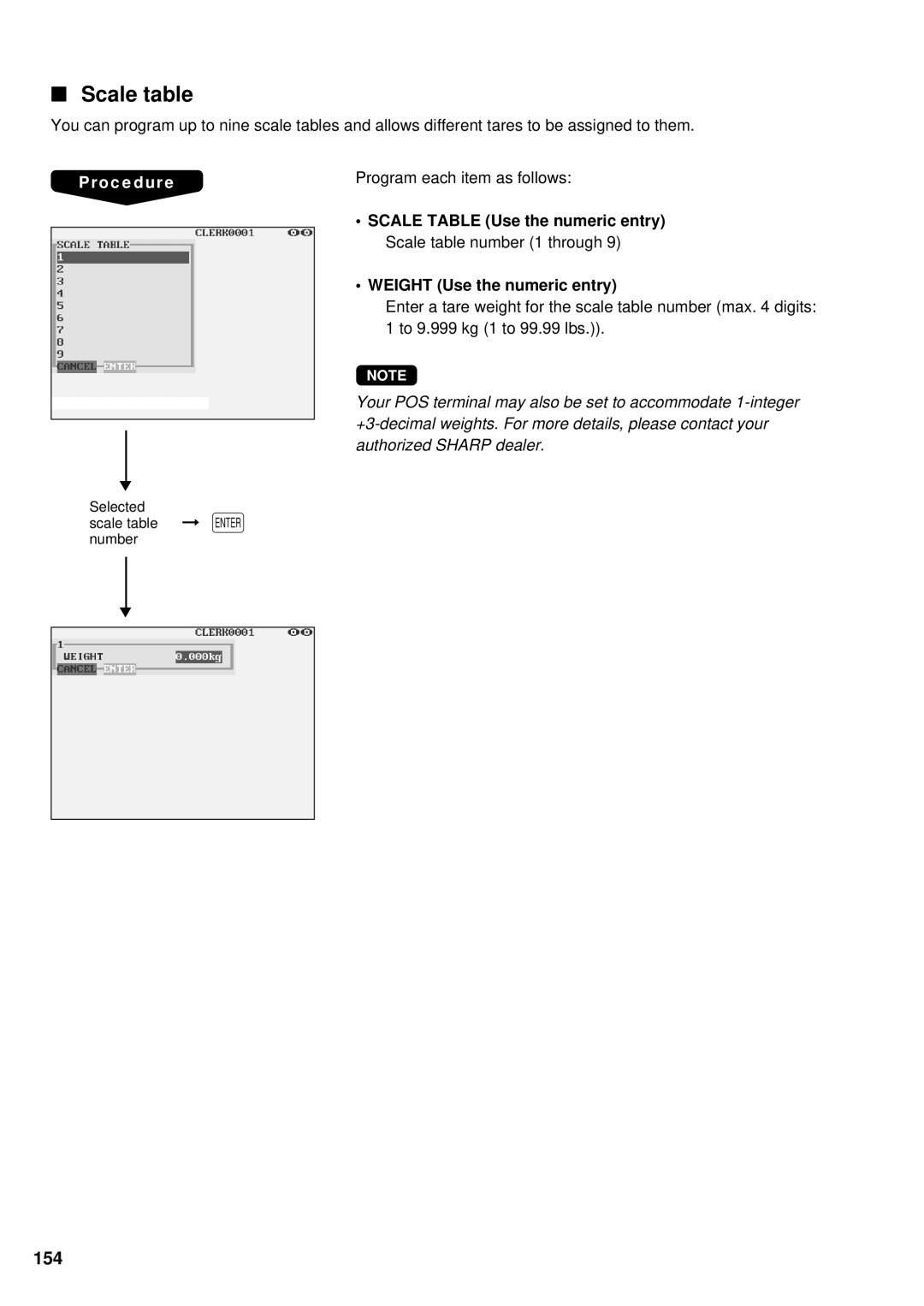 Sharp UP-3300 instruction manual Scale table, 154 