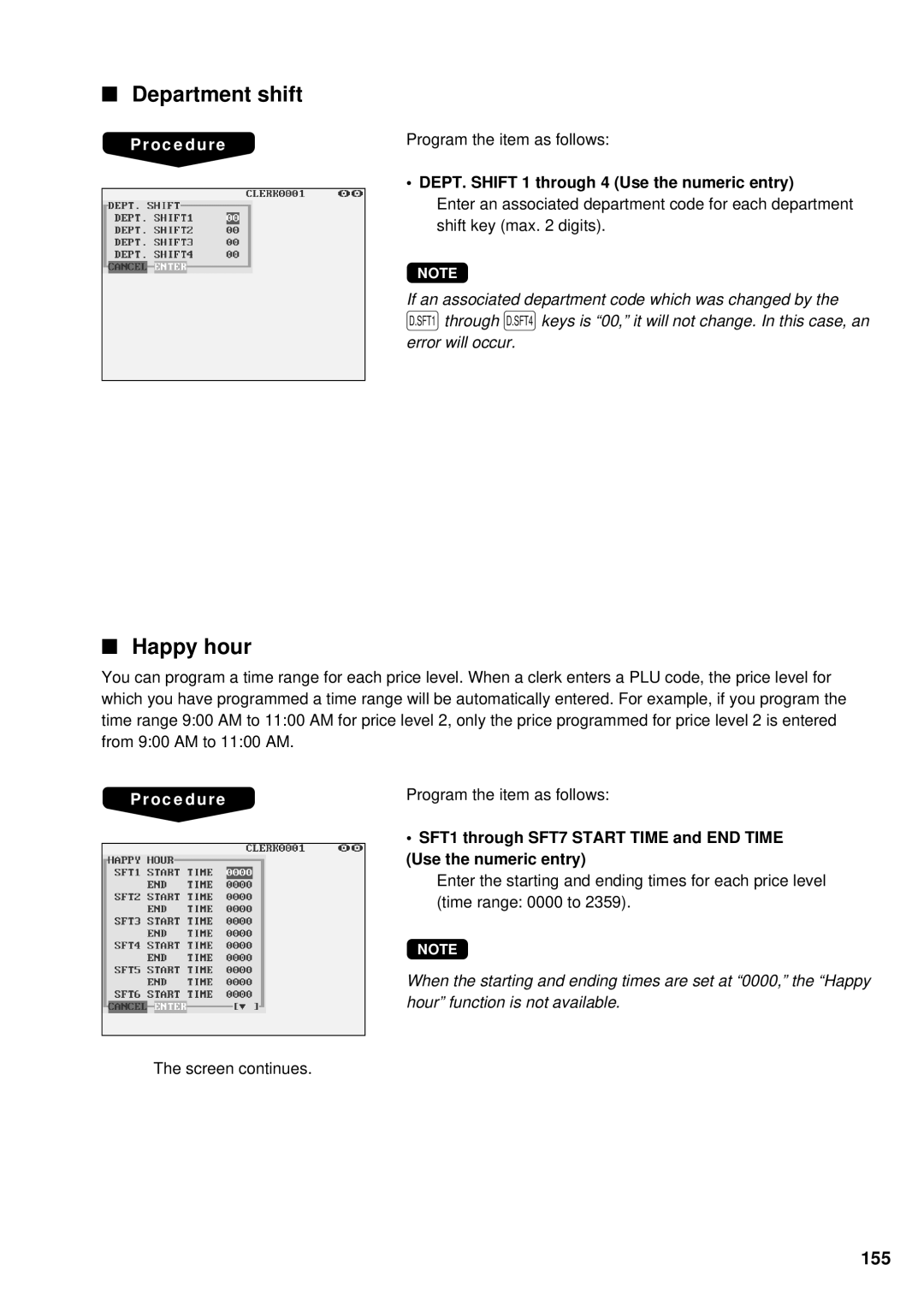 Sharp UP-3300 instruction manual 155, DEPT. Shift 1 through 4 Use the numeric entry 