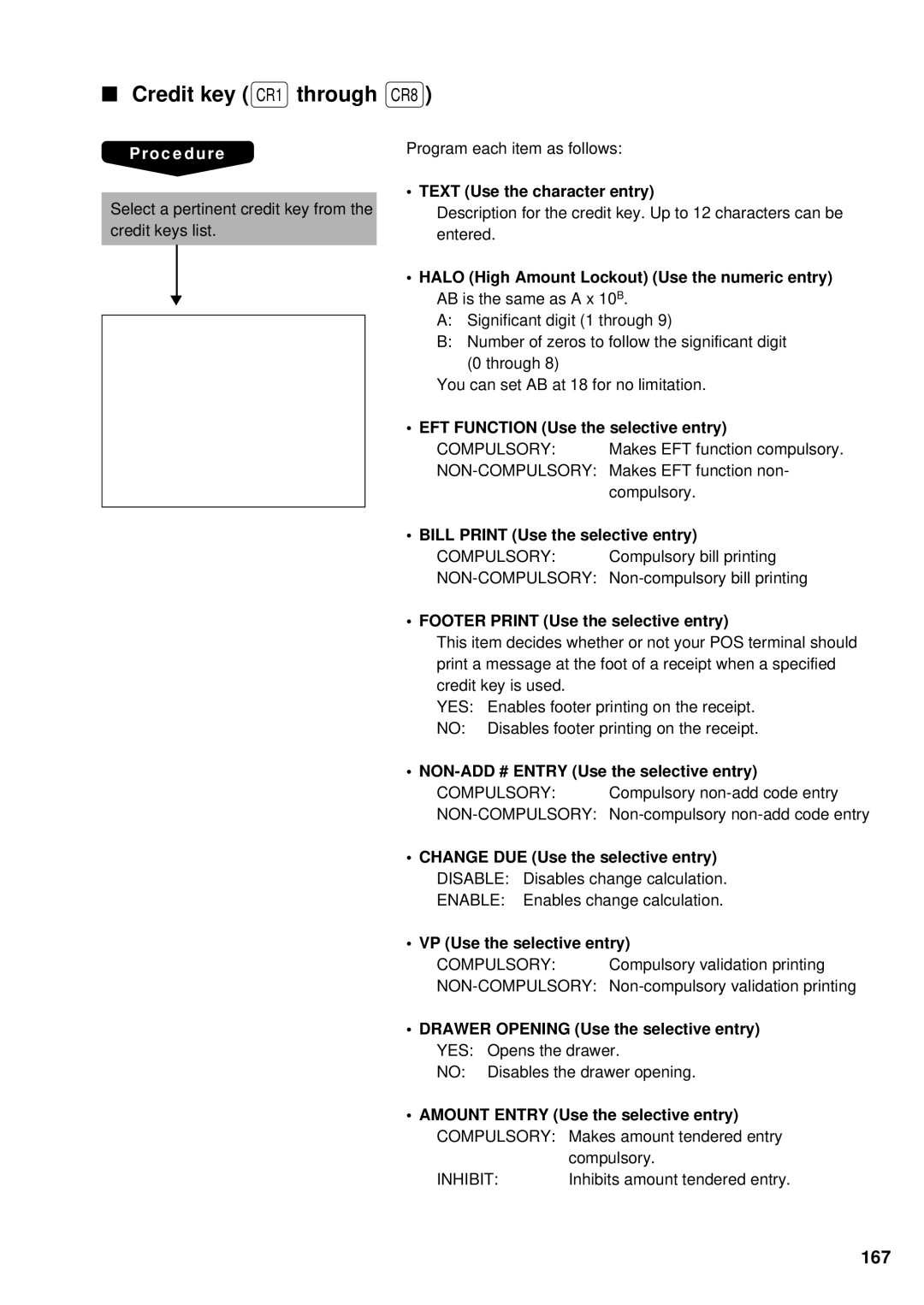 Sharp UP-3300 instruction manual Credit key CR1 through CR8, 167 