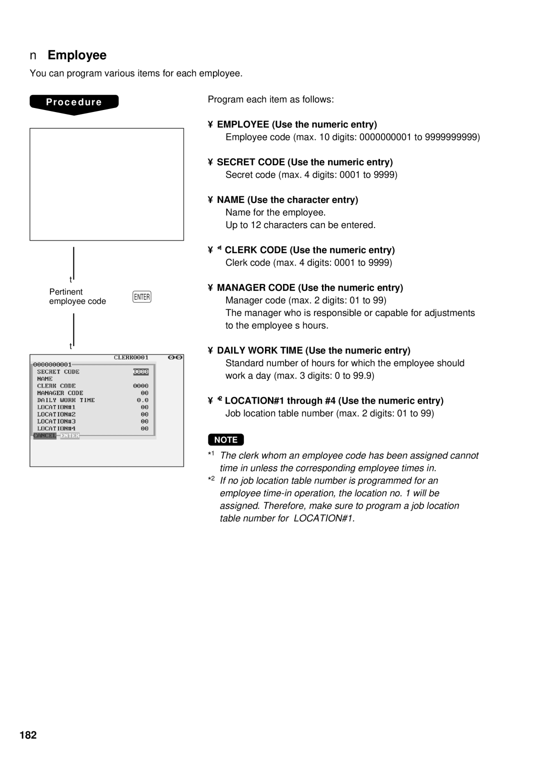 Sharp UP-3300 instruction manual 182, Employee Use the numeric entry, Daily Work Time Use the numeric entry 