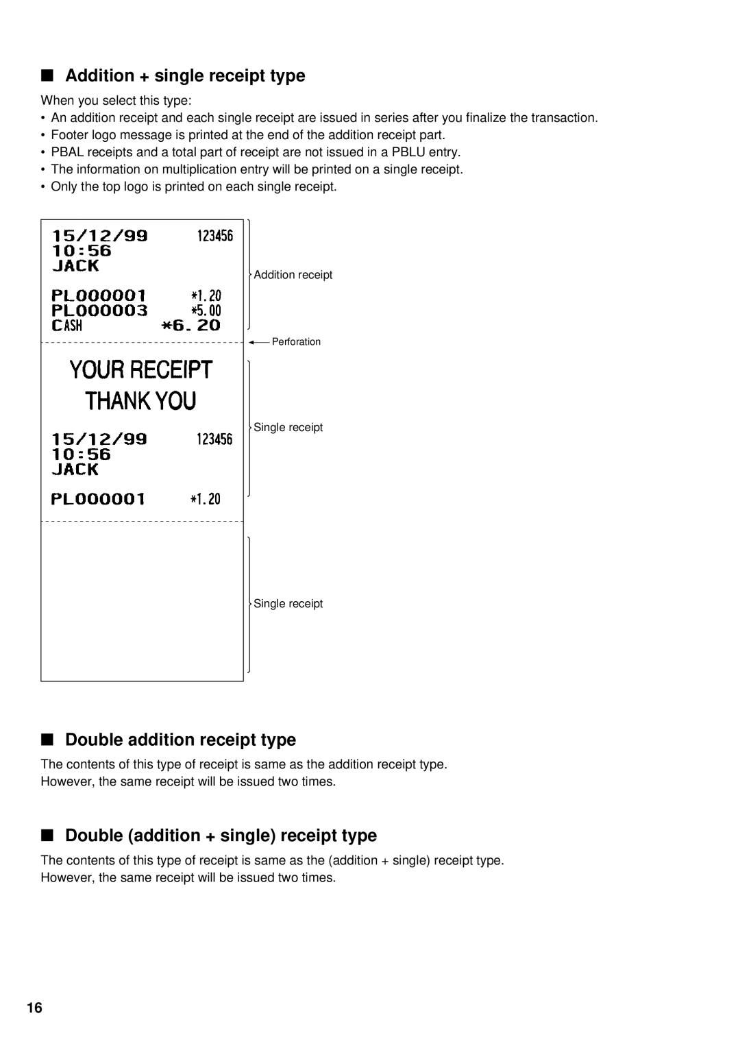 Sharp UP-3300 Addition + single receipt type, Double addition receipt type, Double addition + single receipt type 