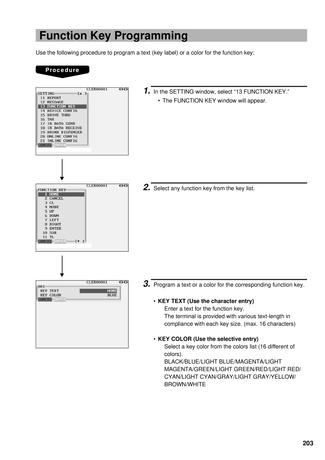 Sharp UP-3300 instruction manual Function Key Programming, 203 