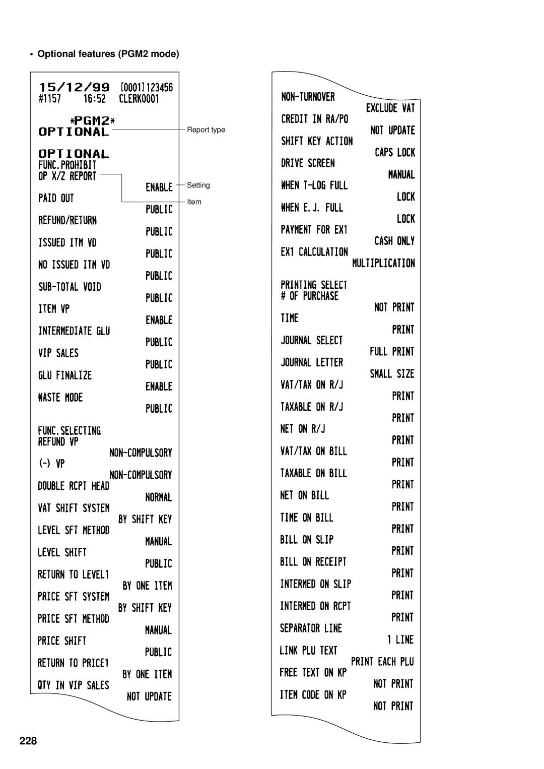 Sharp UP-3300 instruction manual 228, Optional features PGM2 mode 