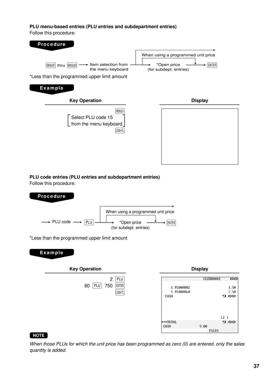 Sharp UP-3300 instruction manual PLU menu-based entries PLU entries and subdepartment entries 