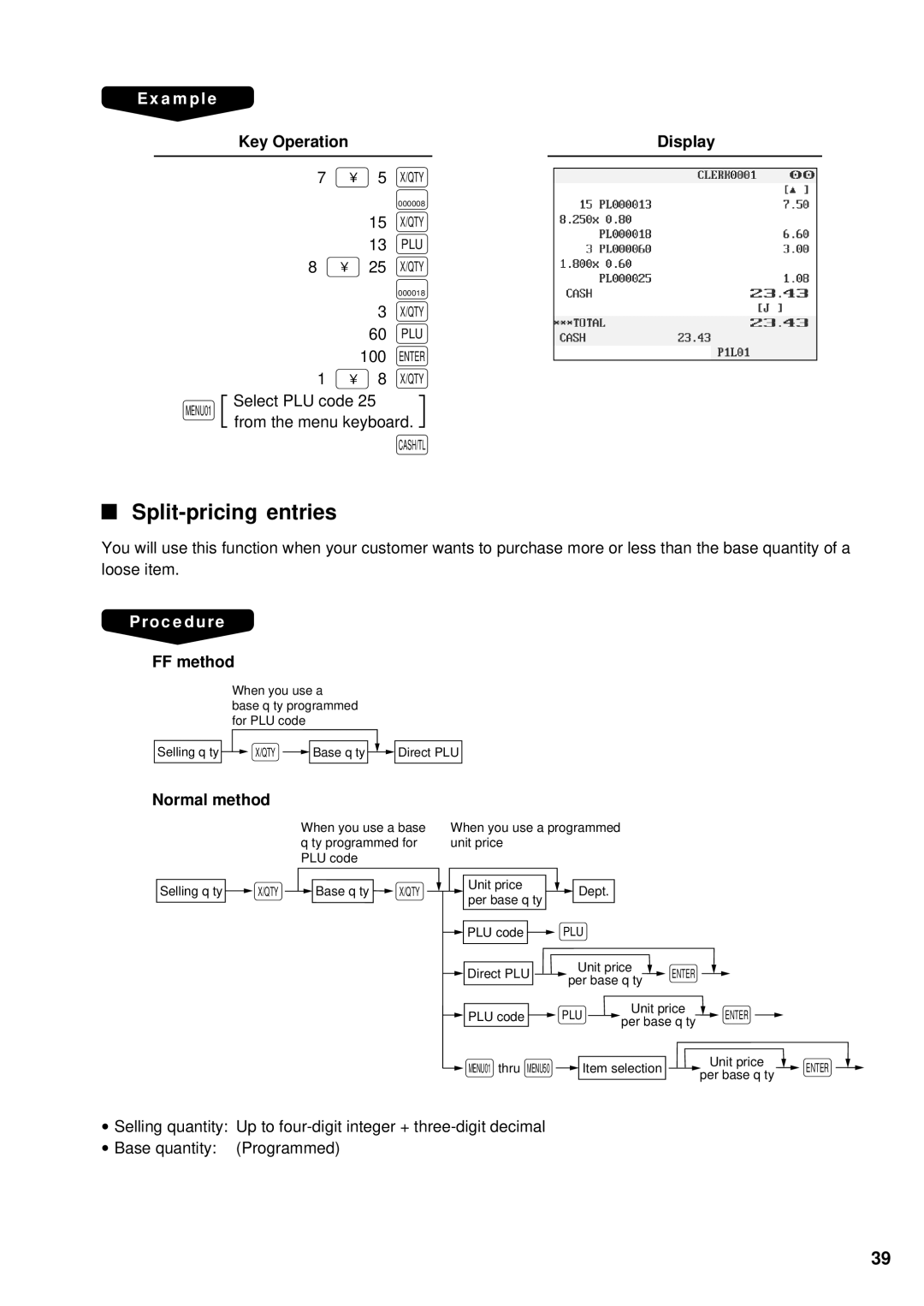 Sharp UP-3300 instruction manual Split-pricing entries, FF method 