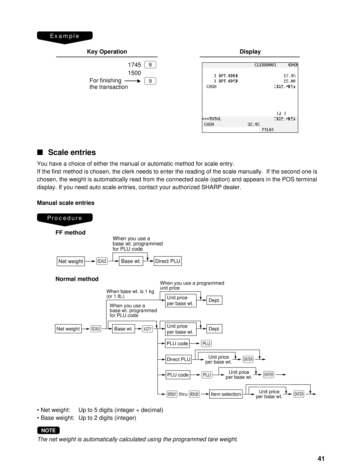 Sharp UP-3300 instruction manual Scale entries, Manual scale entries 