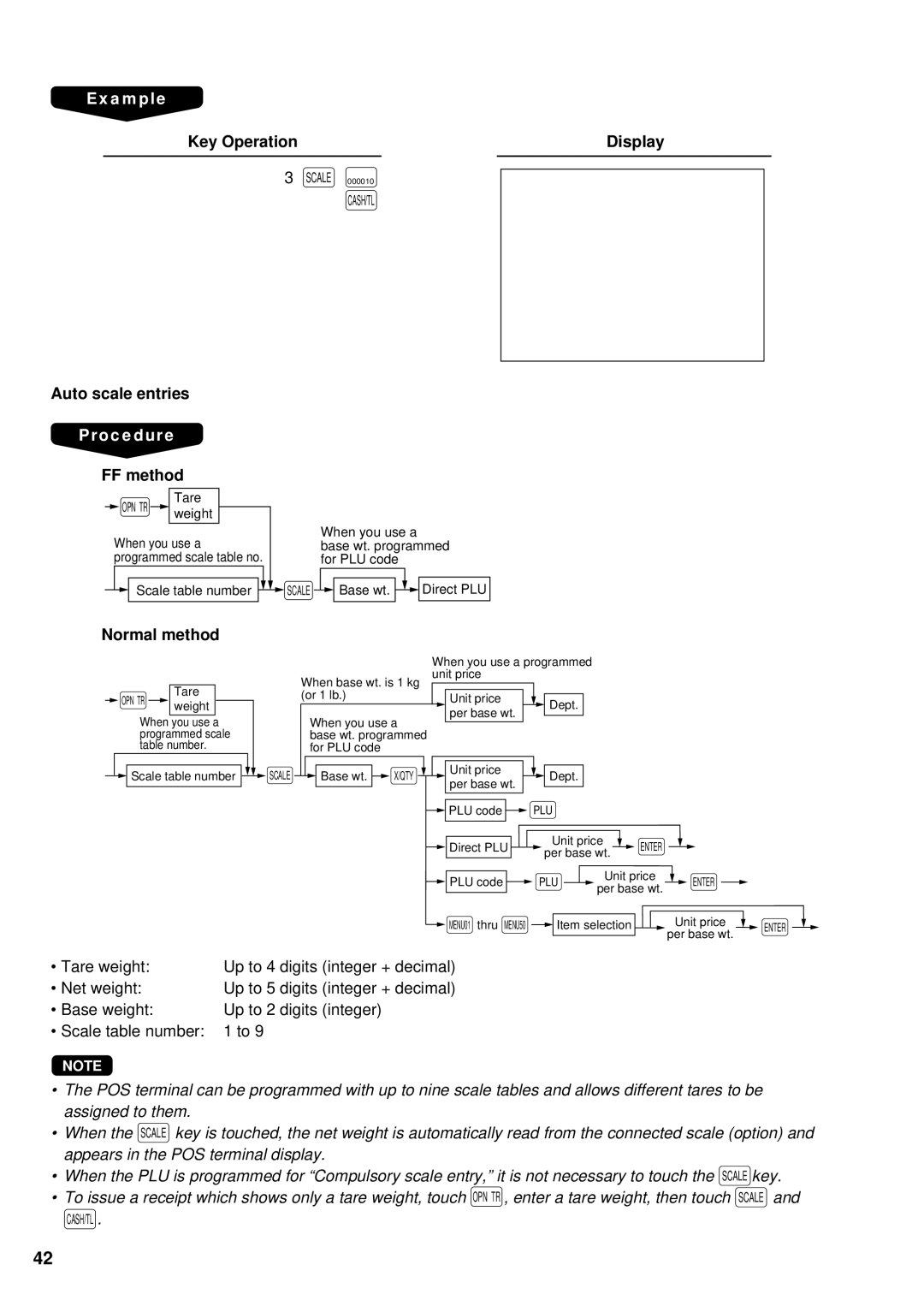 Sharp UP-3300 instruction manual Auto scale entries, Normal method Display 