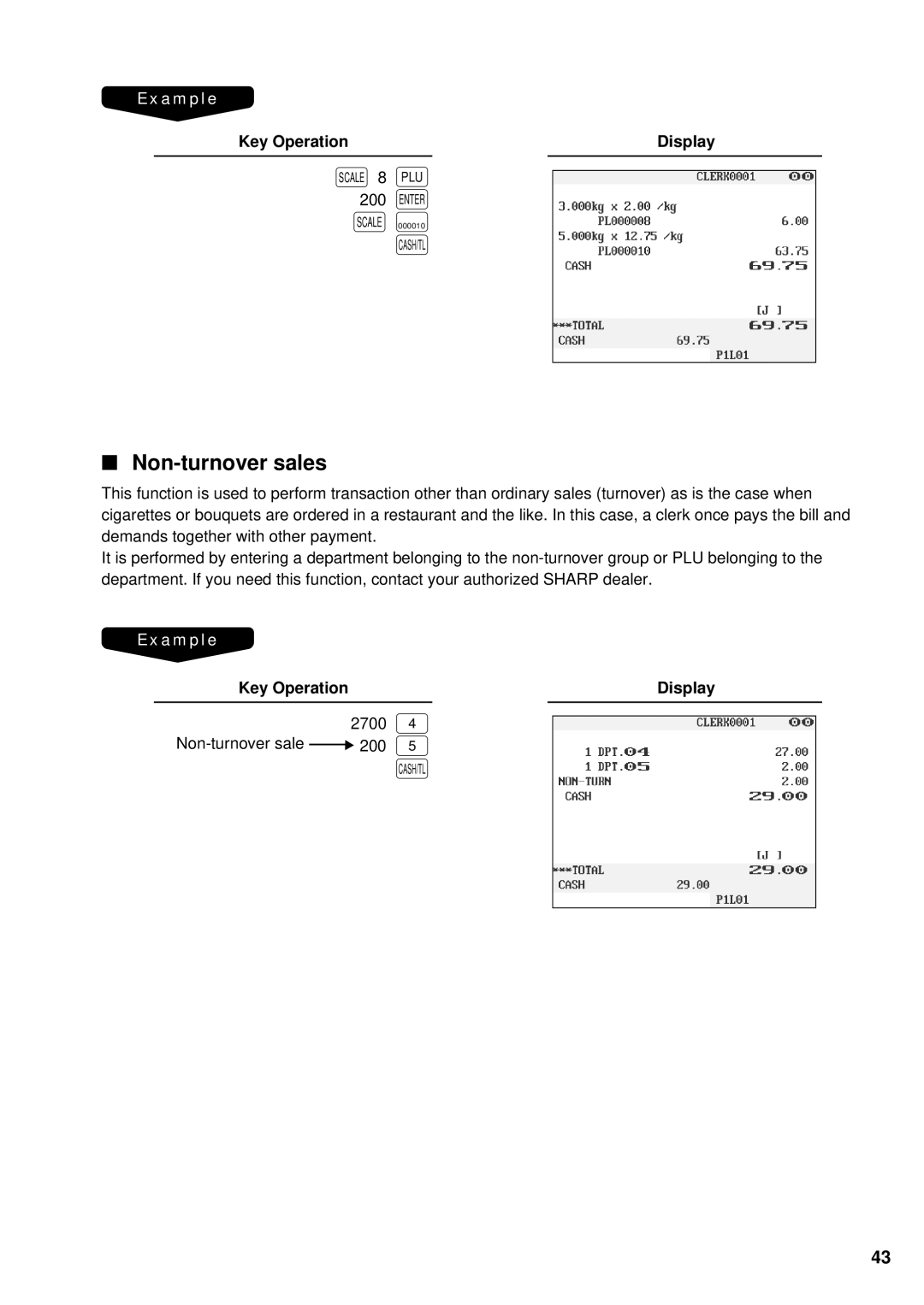 Sharp UP-3300 instruction manual Non-turnover sales 