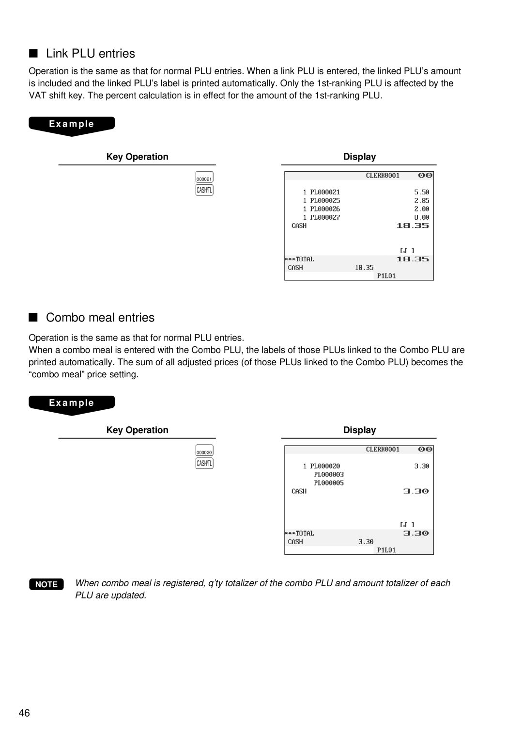 Sharp UP-3300 instruction manual Link PLU entries, Combo meal entries 