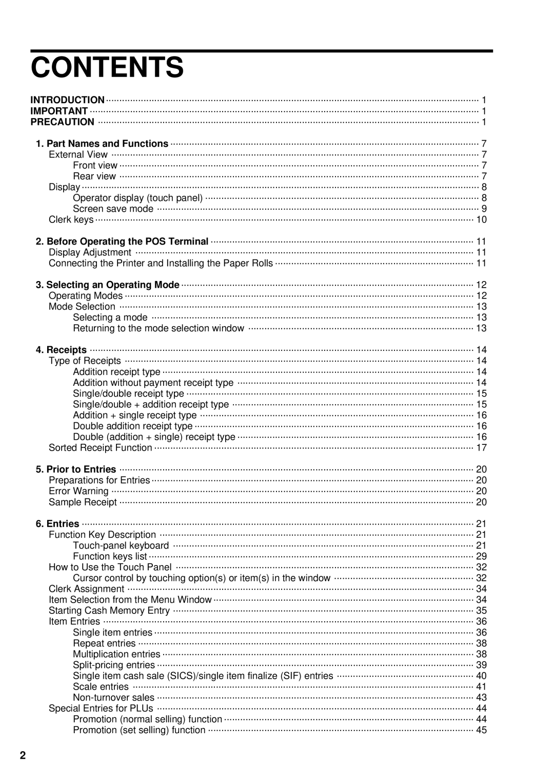 Sharp UP-3300 instruction manual Contents 