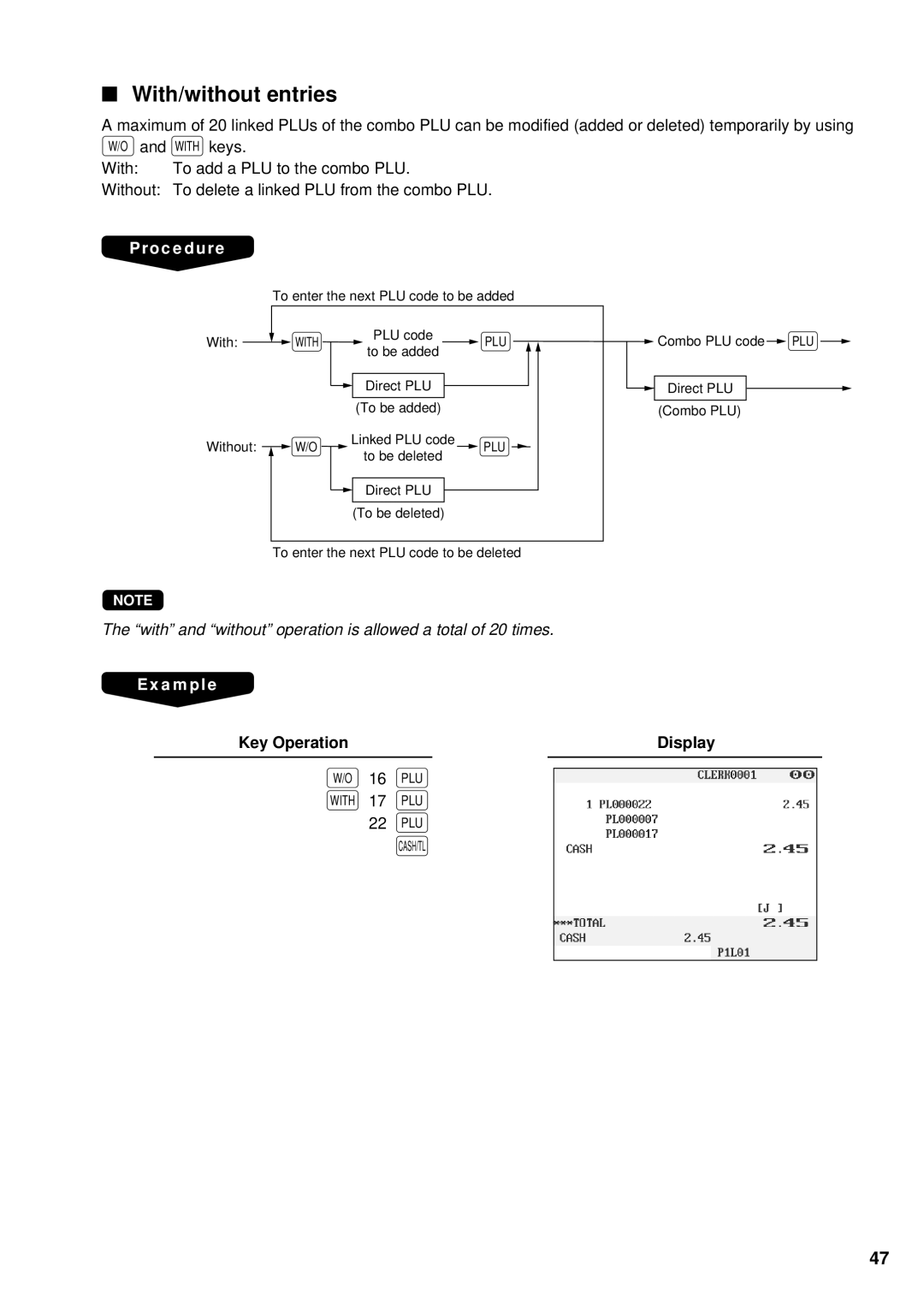 Sharp UP-3300 instruction manual With/without entries 