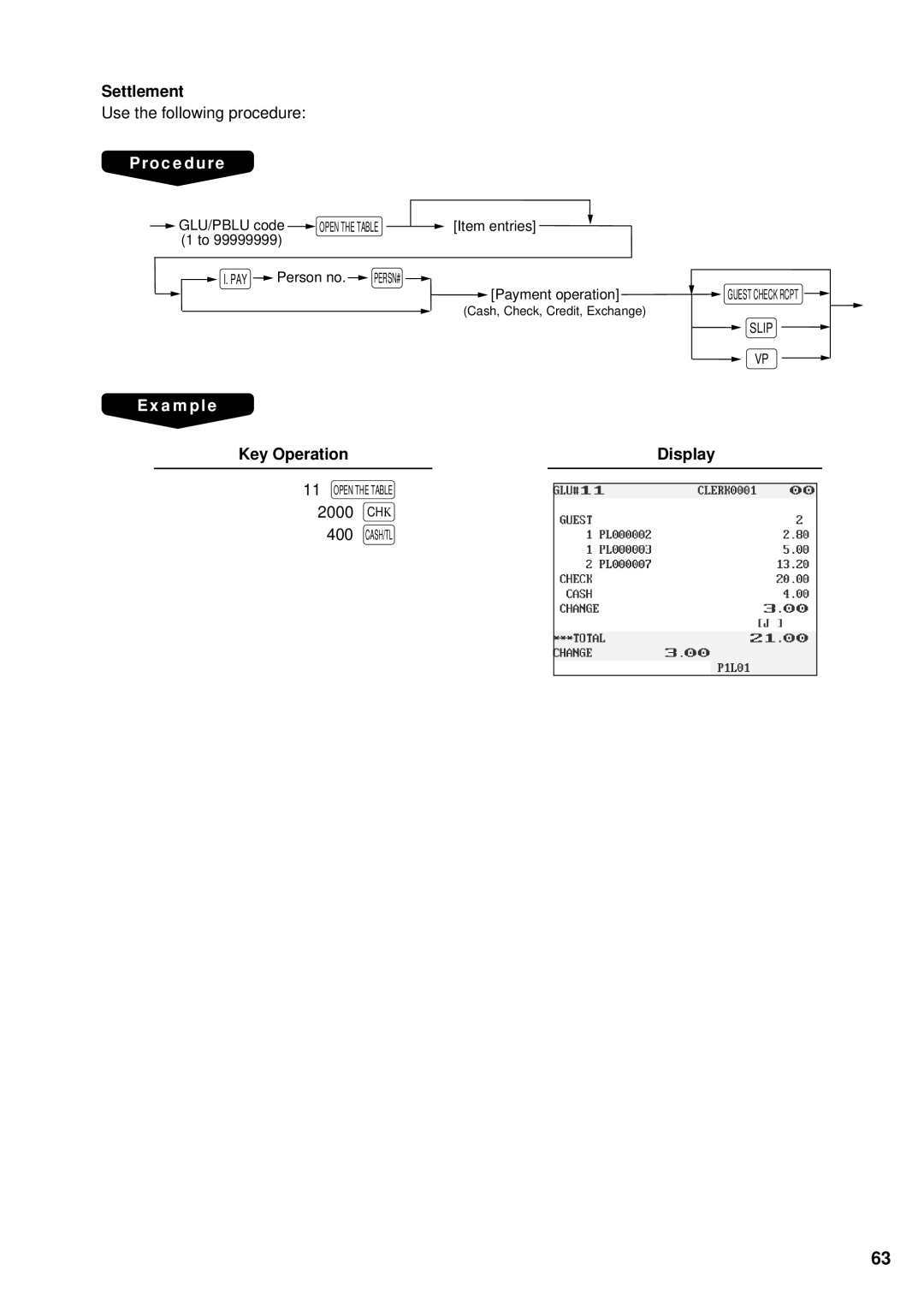 Sharp UP-3300 instruction manual Settlement 