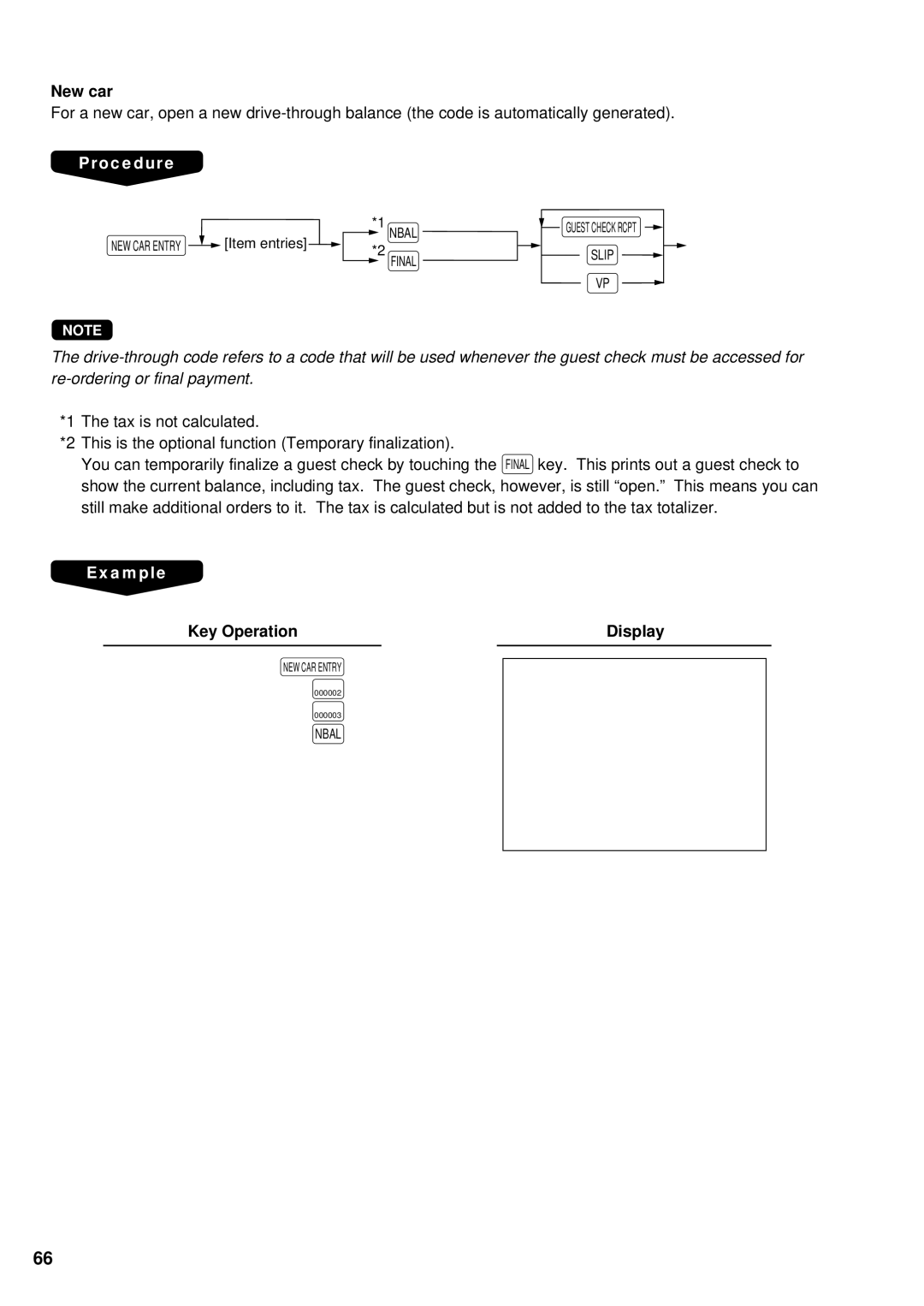 Sharp UP-3300 instruction manual New car, Key Operation Display 