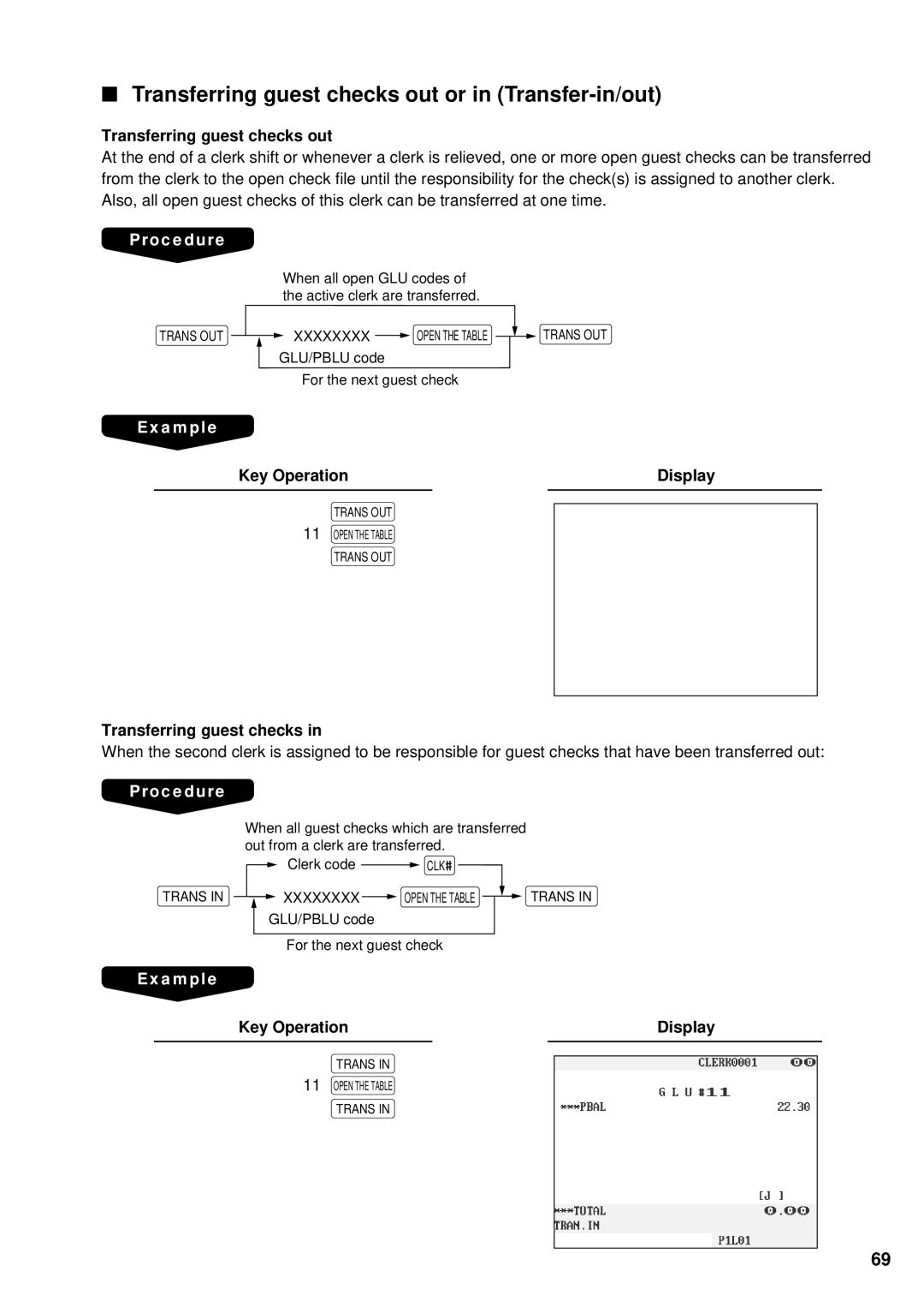 Sharp UP-3300 instruction manual Transferring guest checks out or in Transfer-in/out 