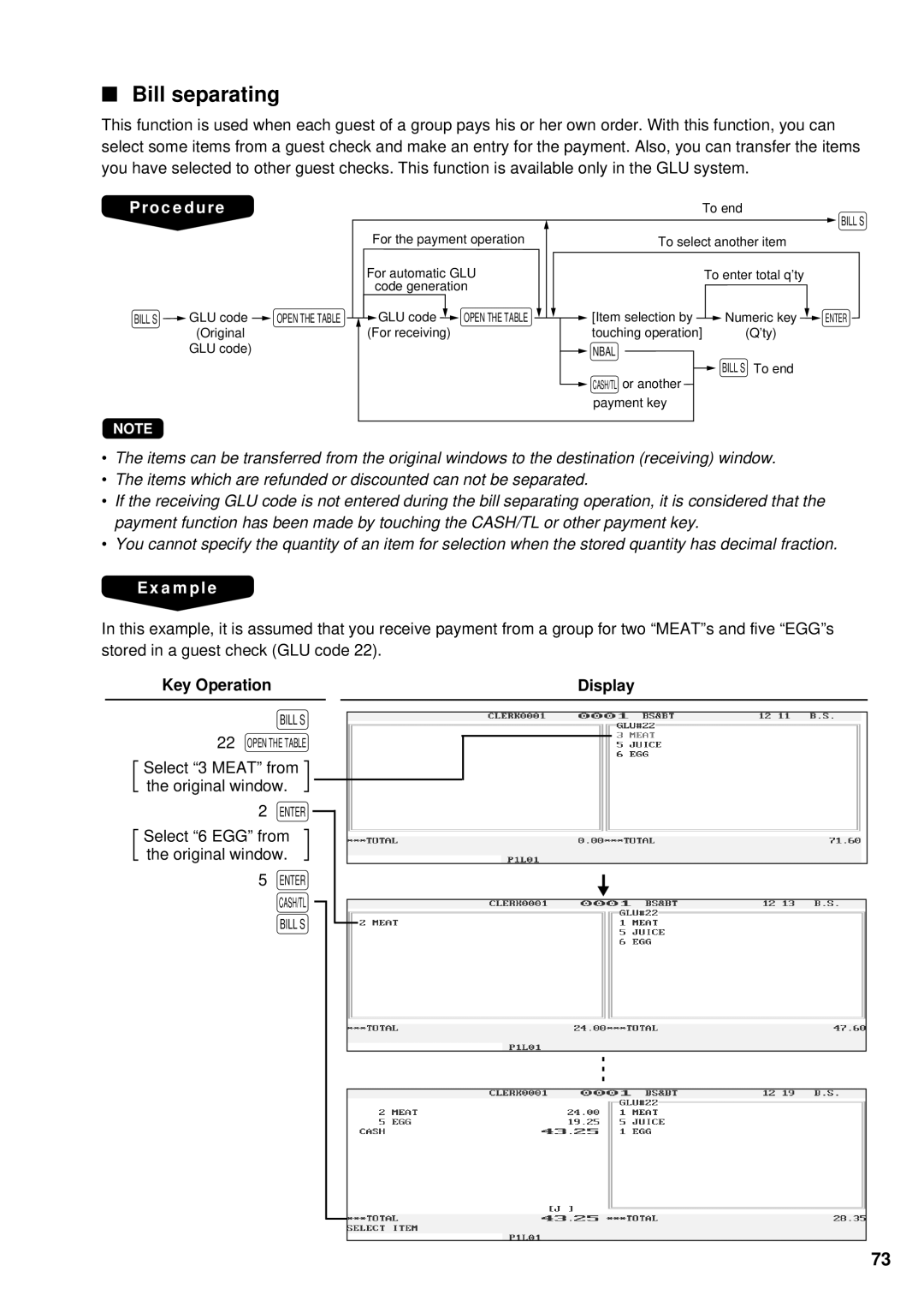 Sharp UP-3300 instruction manual Bill separating 