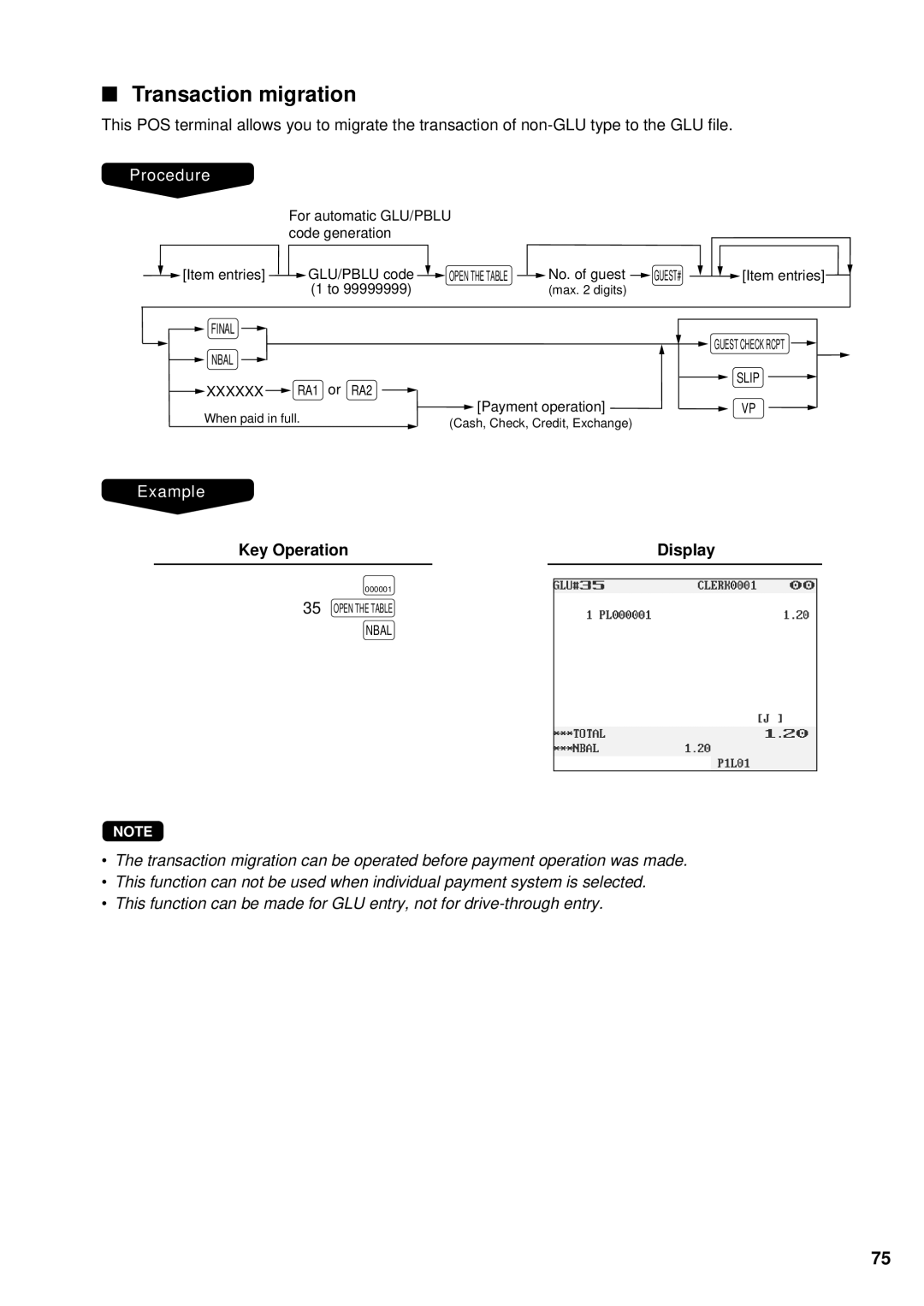 Sharp UP-3300 instruction manual Transaction migration, Key Operation Display 