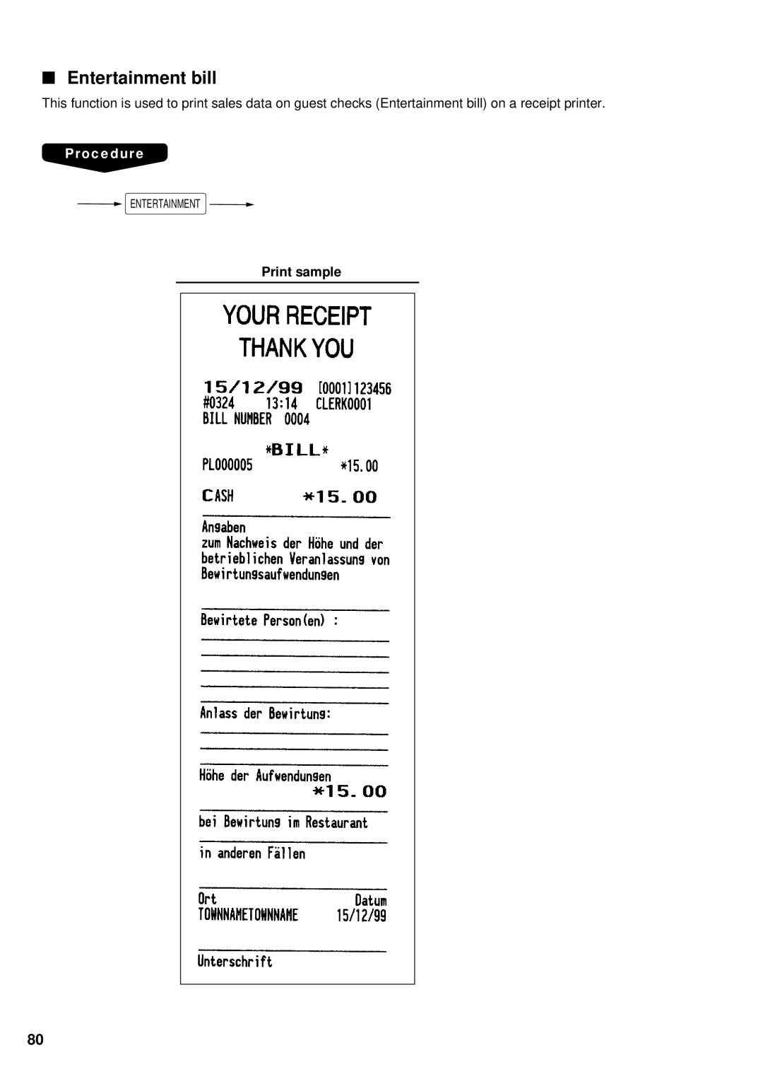 Sharp UP-3300 instruction manual Entertainment bill, Print sample 