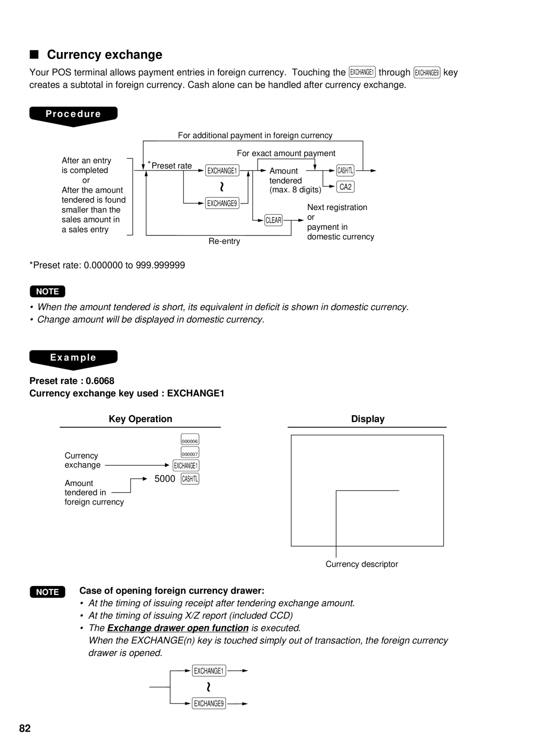 Sharp UP-3300 instruction manual Currency exchange, Case of opening foreign currency drawer 