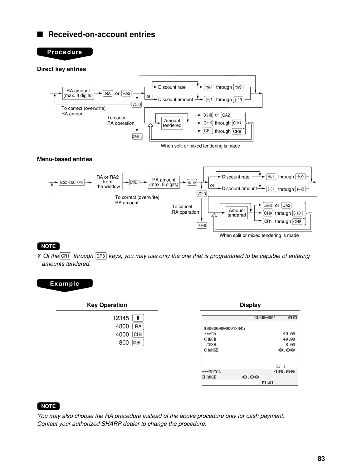 Sharp UP-3300 instruction manual Received-on-account entries, Direct key entries, Menu-based entries 