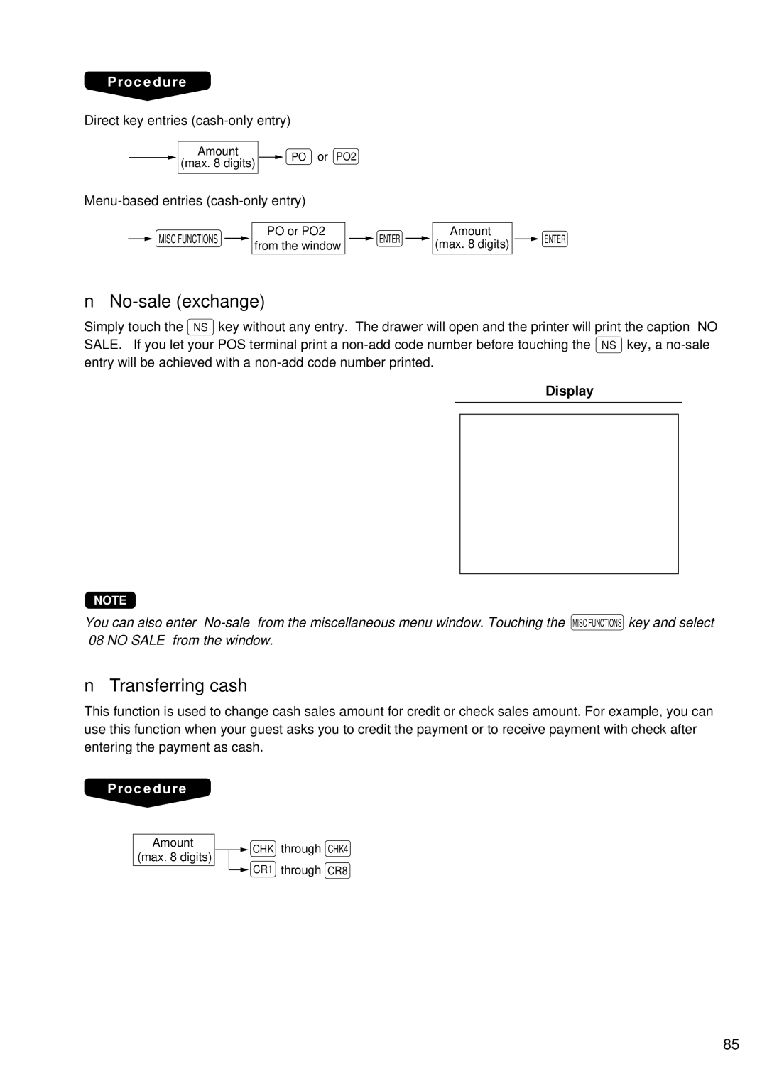 Sharp UP-3300 instruction manual No-sale exchange, Transferring cash 