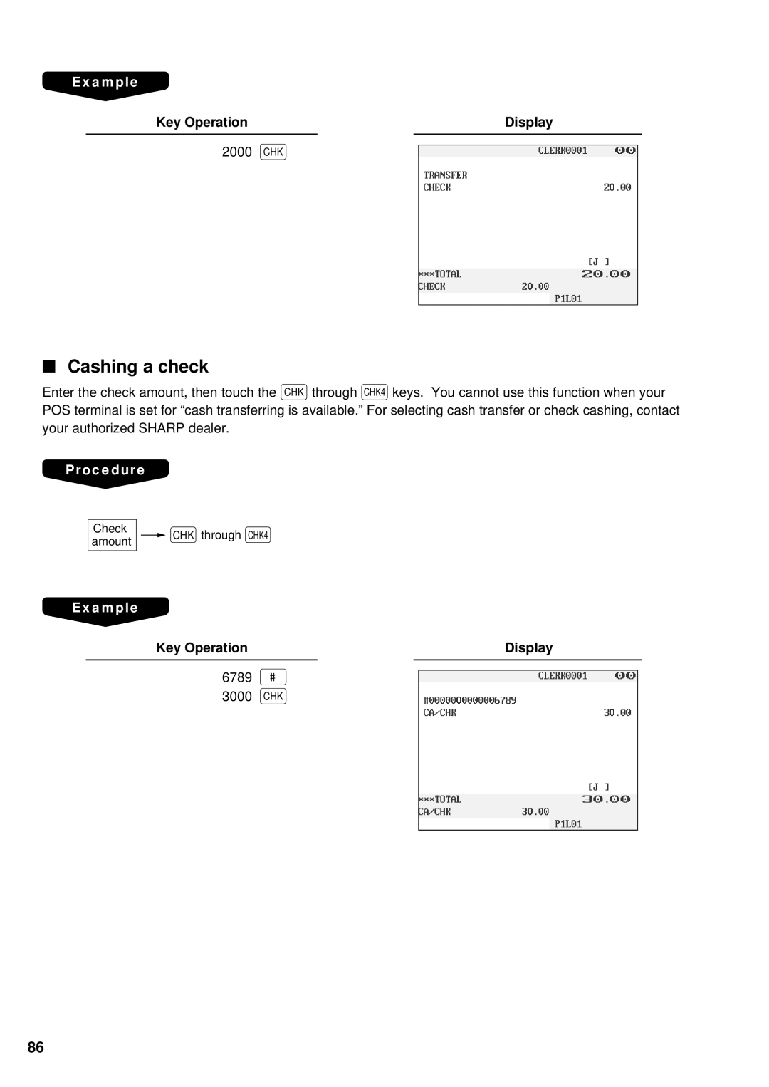 Sharp UP-3300 instruction manual Cashing a check 