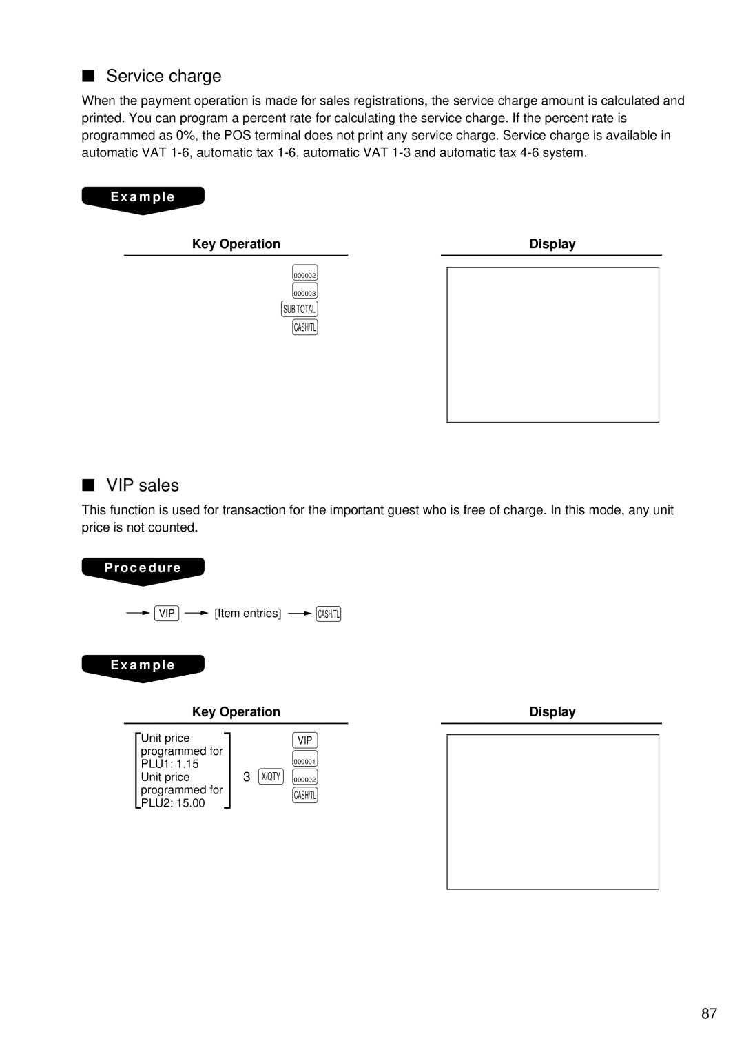 Sharp UP-3300 instruction manual Service charge, VIP sales 