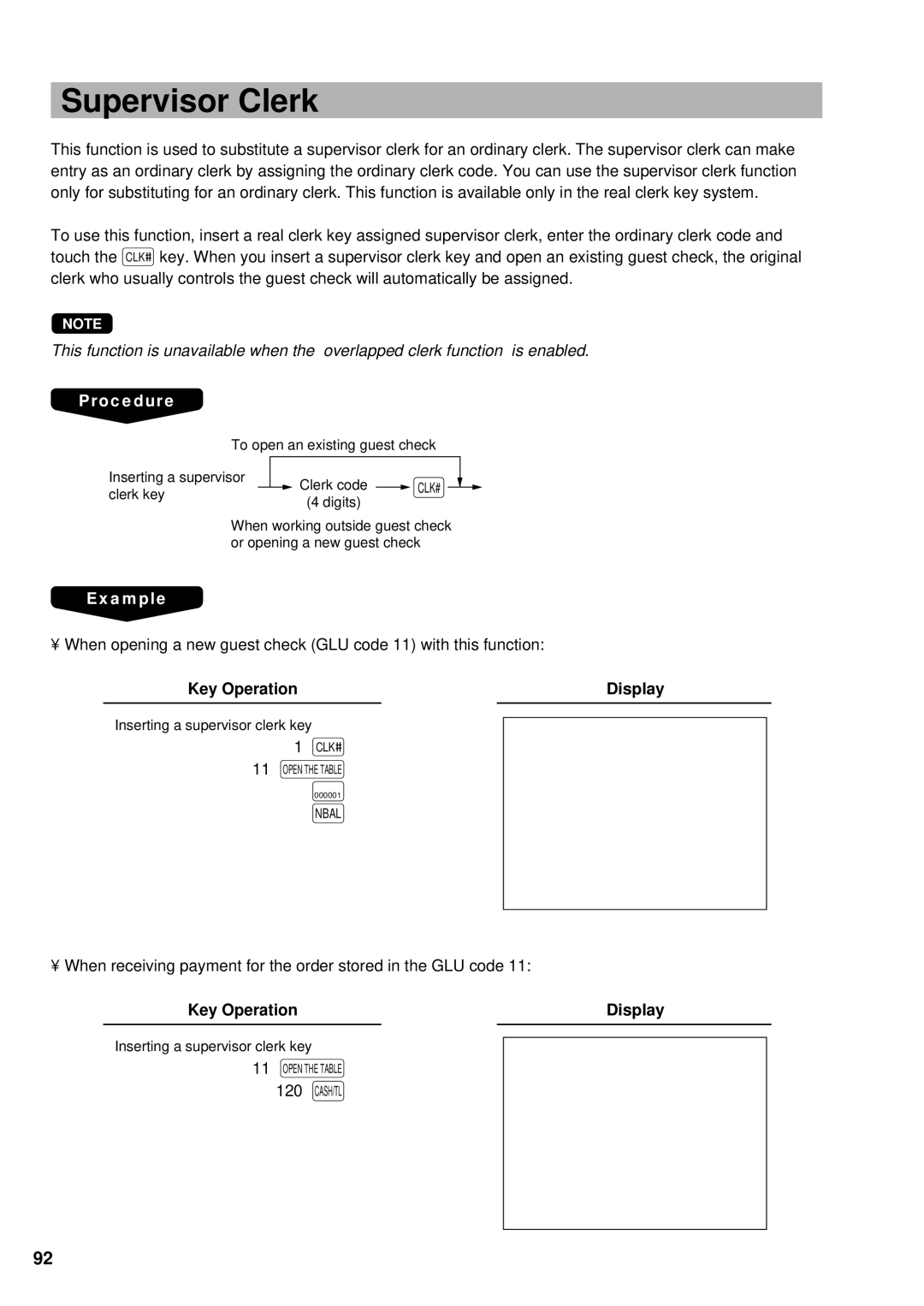 Sharp UP-3300 instruction manual Supervisor Clerk 