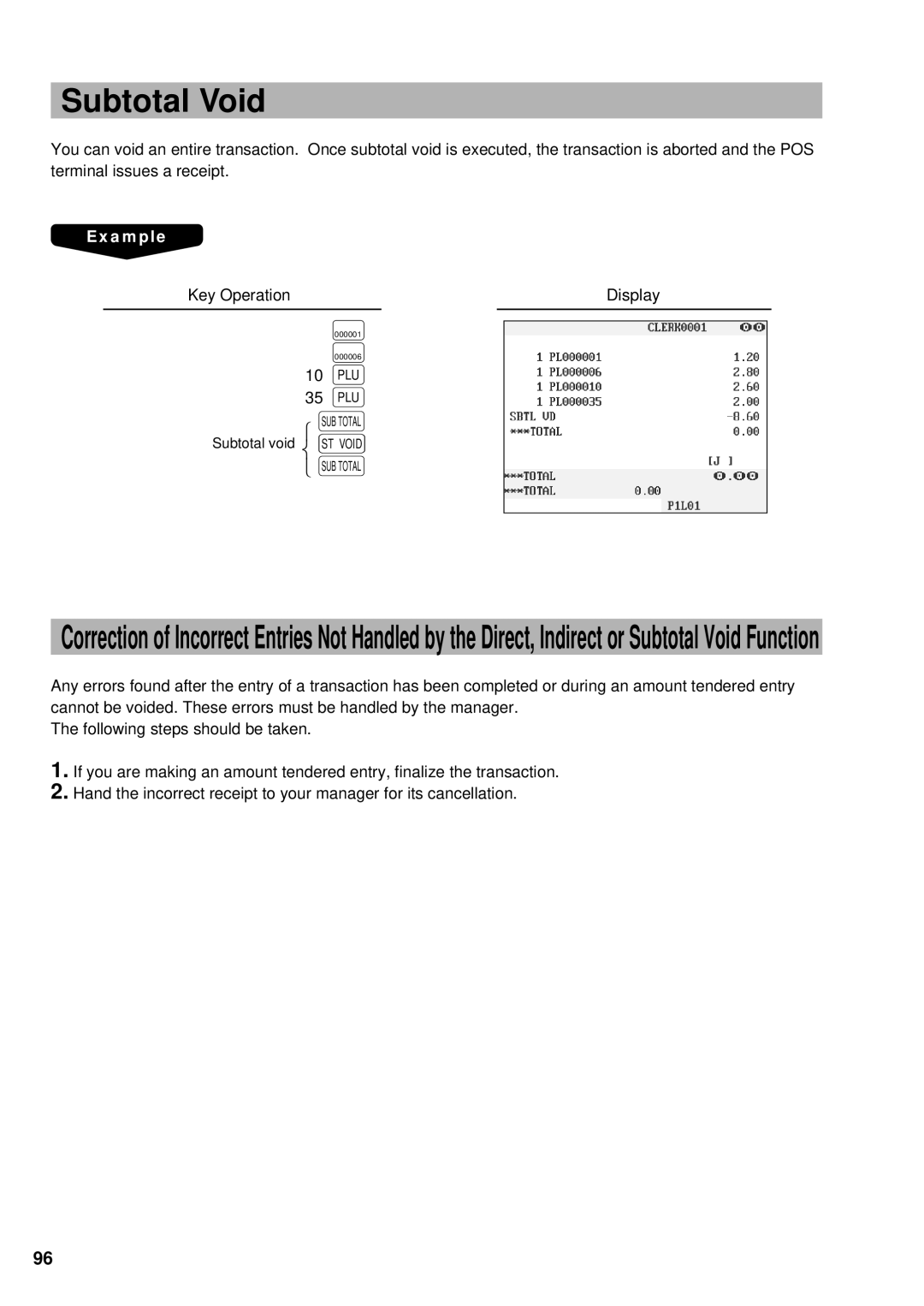 Sharp UP-3300 instruction manual Subtotal Void, Key Operation Display 