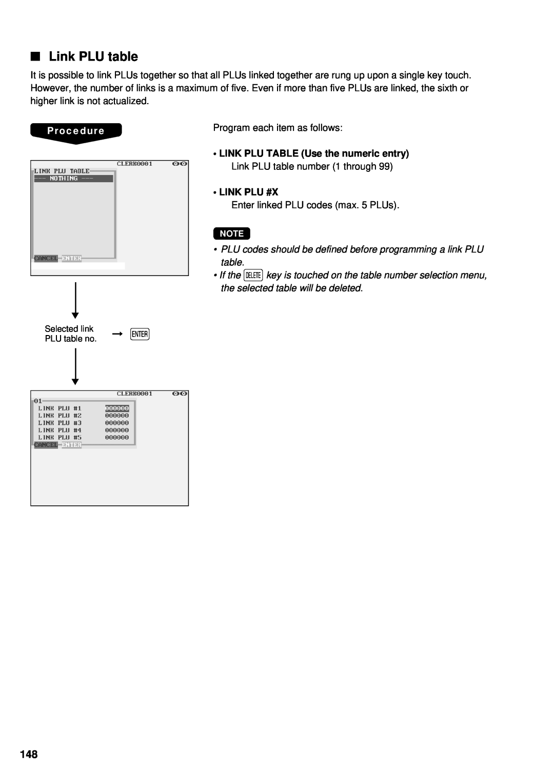Sharp UP-3300 instruction manual Link PLU table, •Link Plu #X, Procedure 