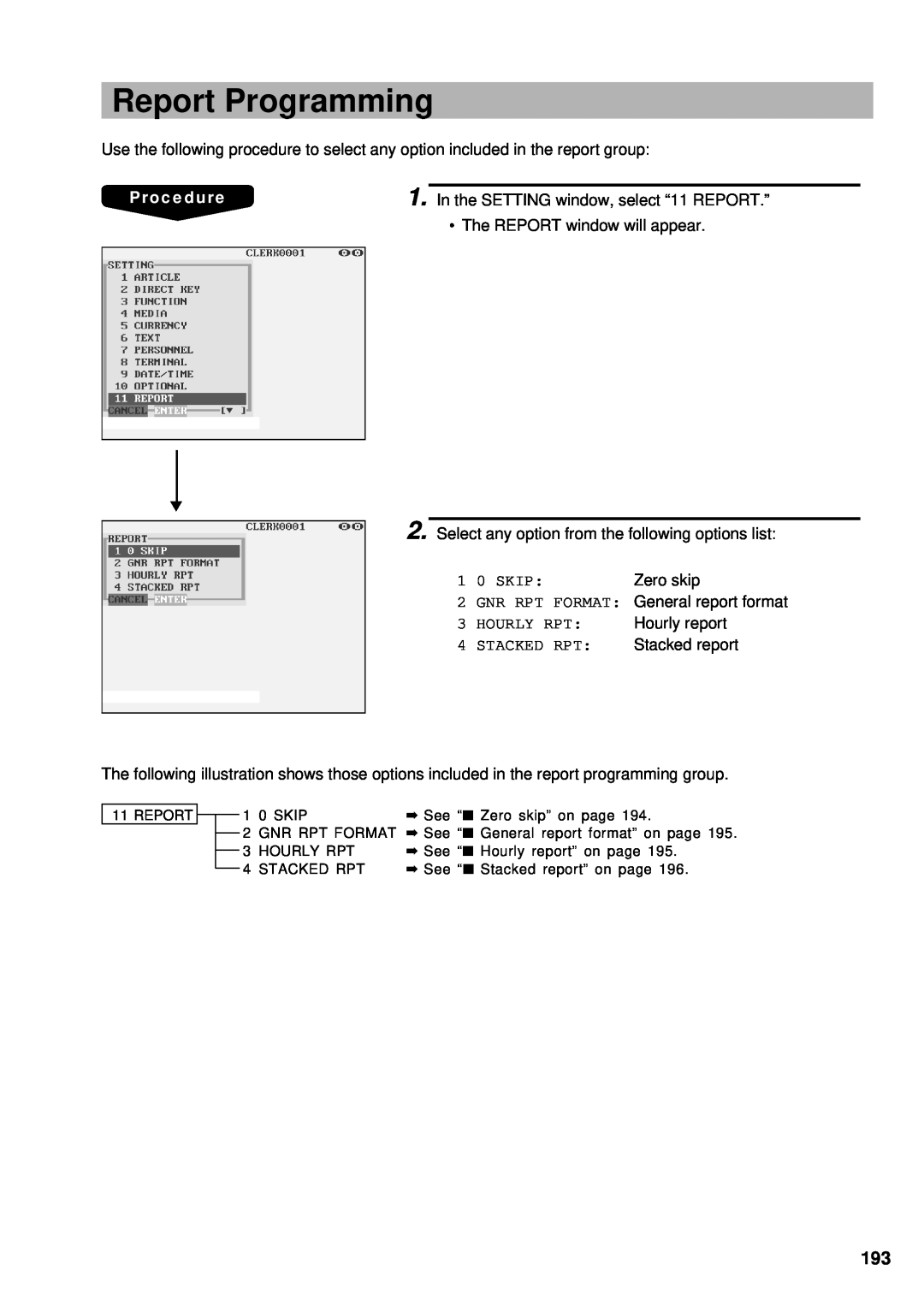 Sharp UP-3300 instruction manual Report Programming, Procedure 