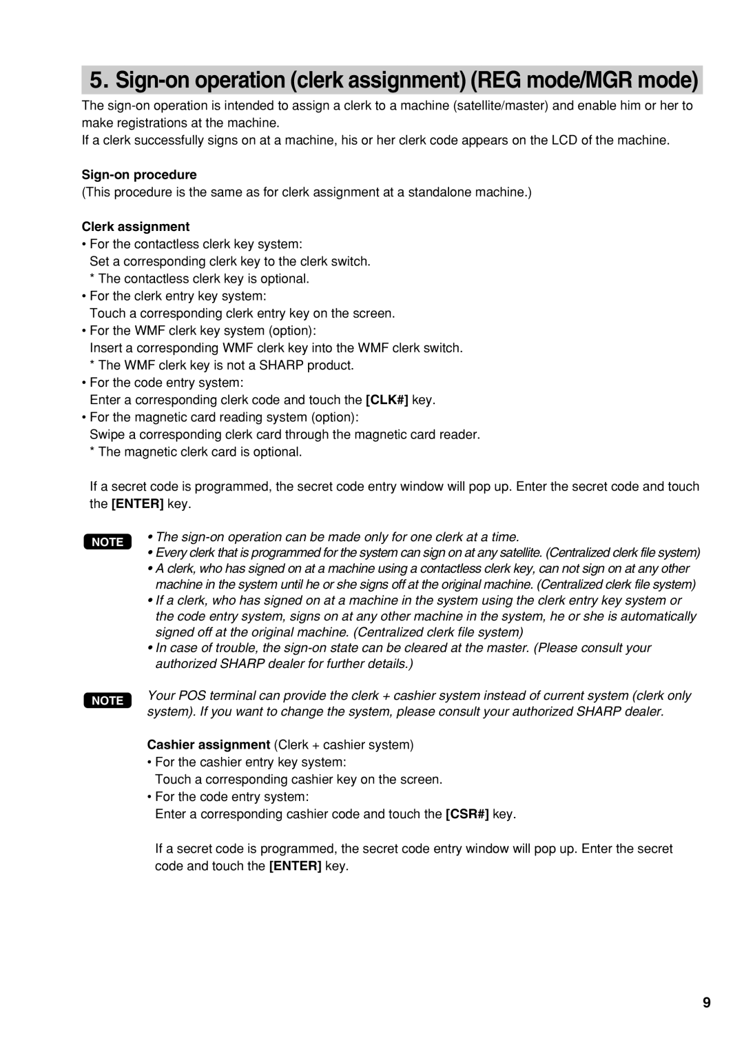 Sharp UP-3500 instruction manual Sign-on procedure, Clerk assignment 