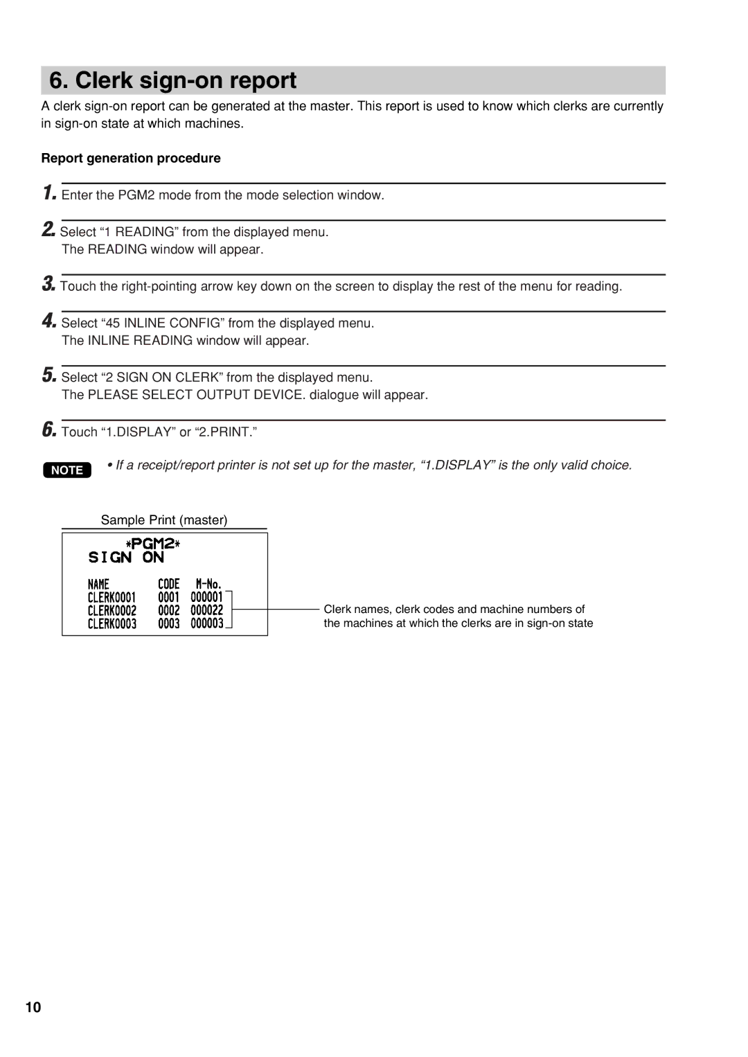 Sharp UP-3500 instruction manual Clerk sign-on report, Report generation procedure 