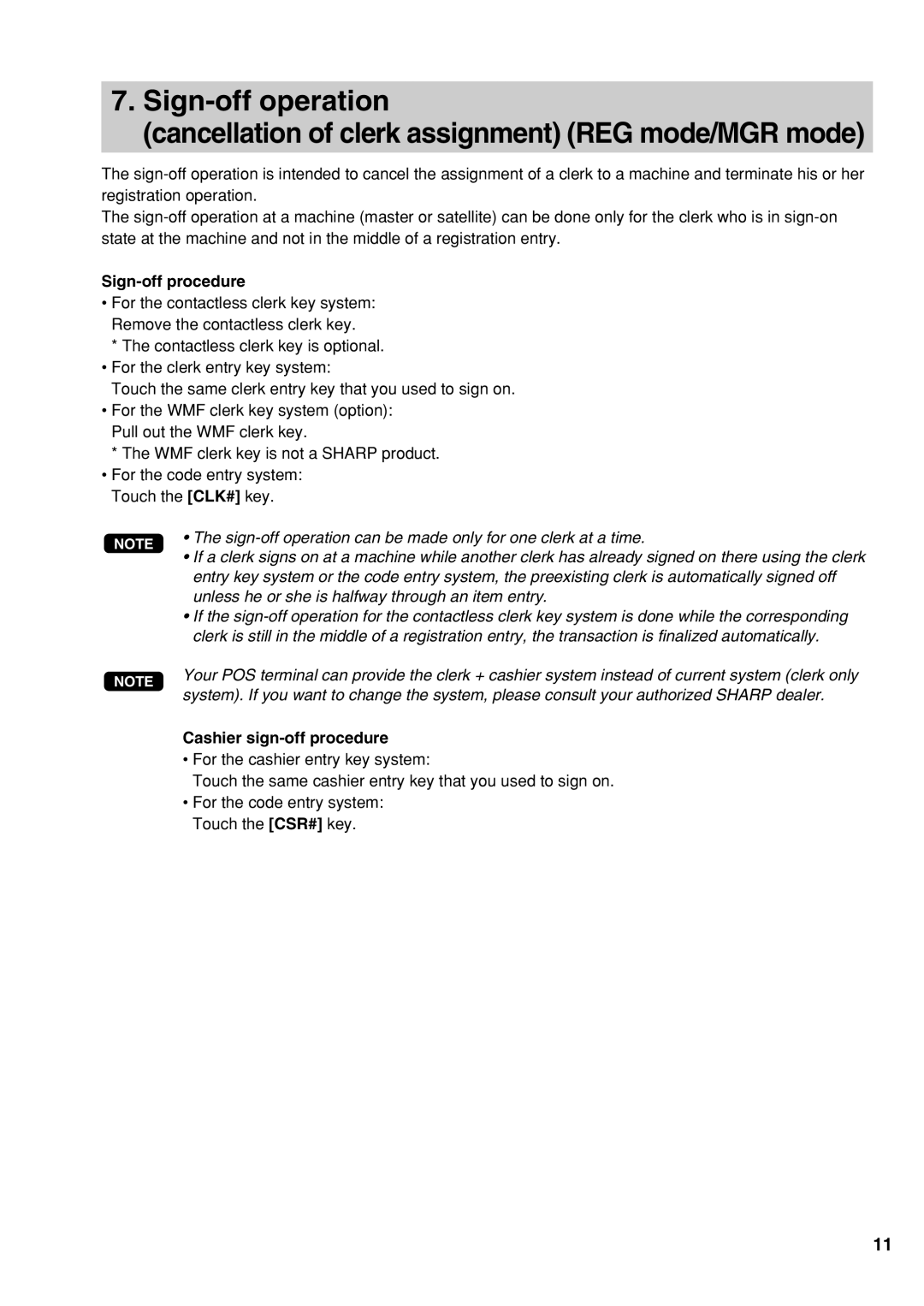 Sharp UP-3500 instruction manual Sign-off operation, Sign-off procedure, Cashier sign-off procedure 