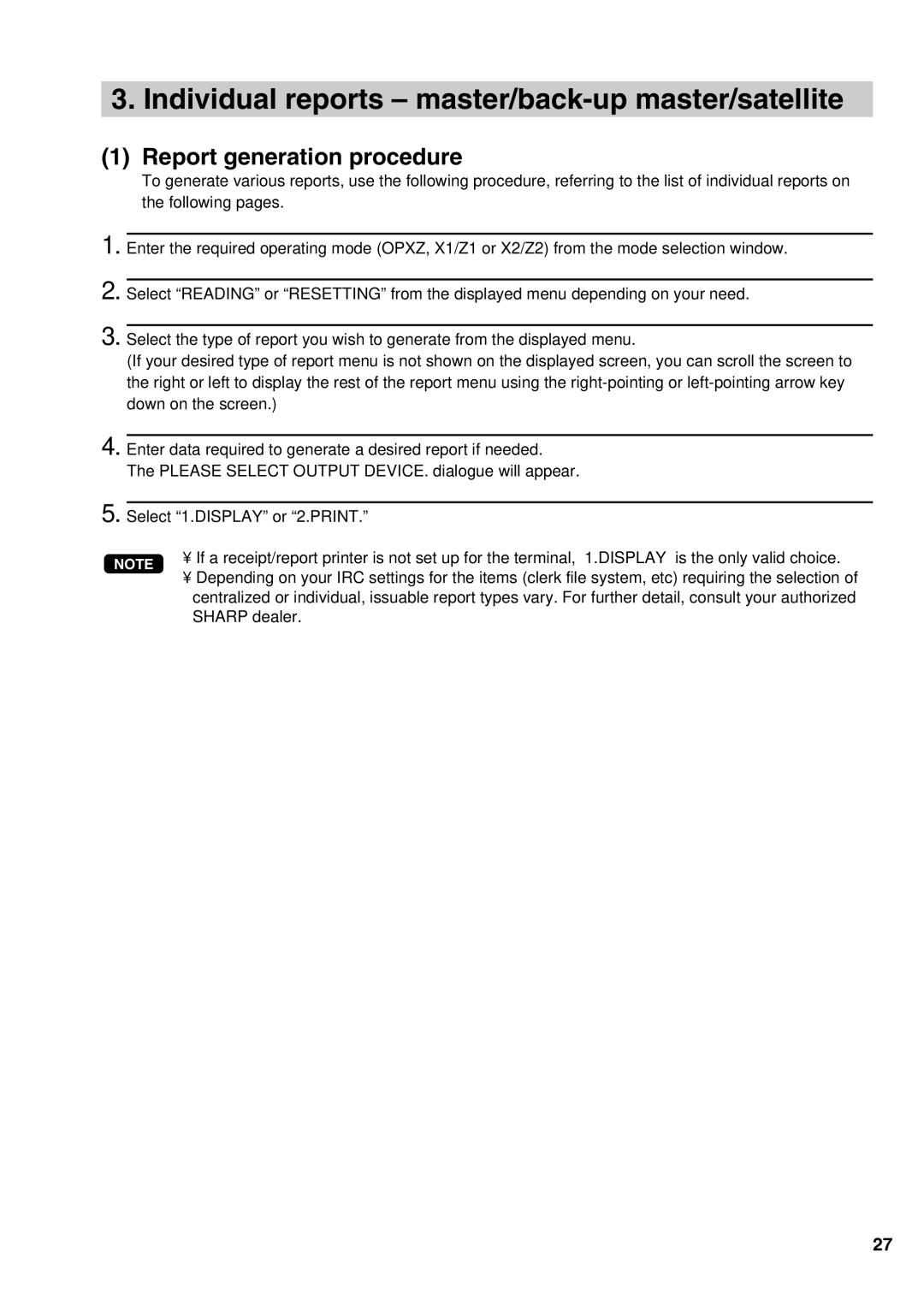 Sharp UP-3500 instruction manual Select 1.DISPLAY or 2.PRINT 