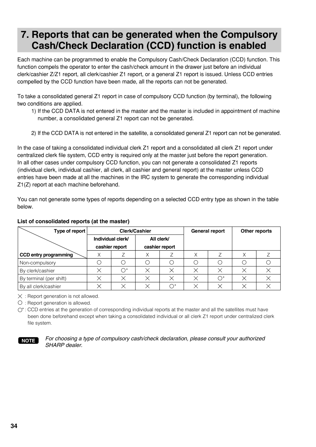 Sharp UP-3500 instruction manual List of consolidated reports at the master, CCD entry programming 