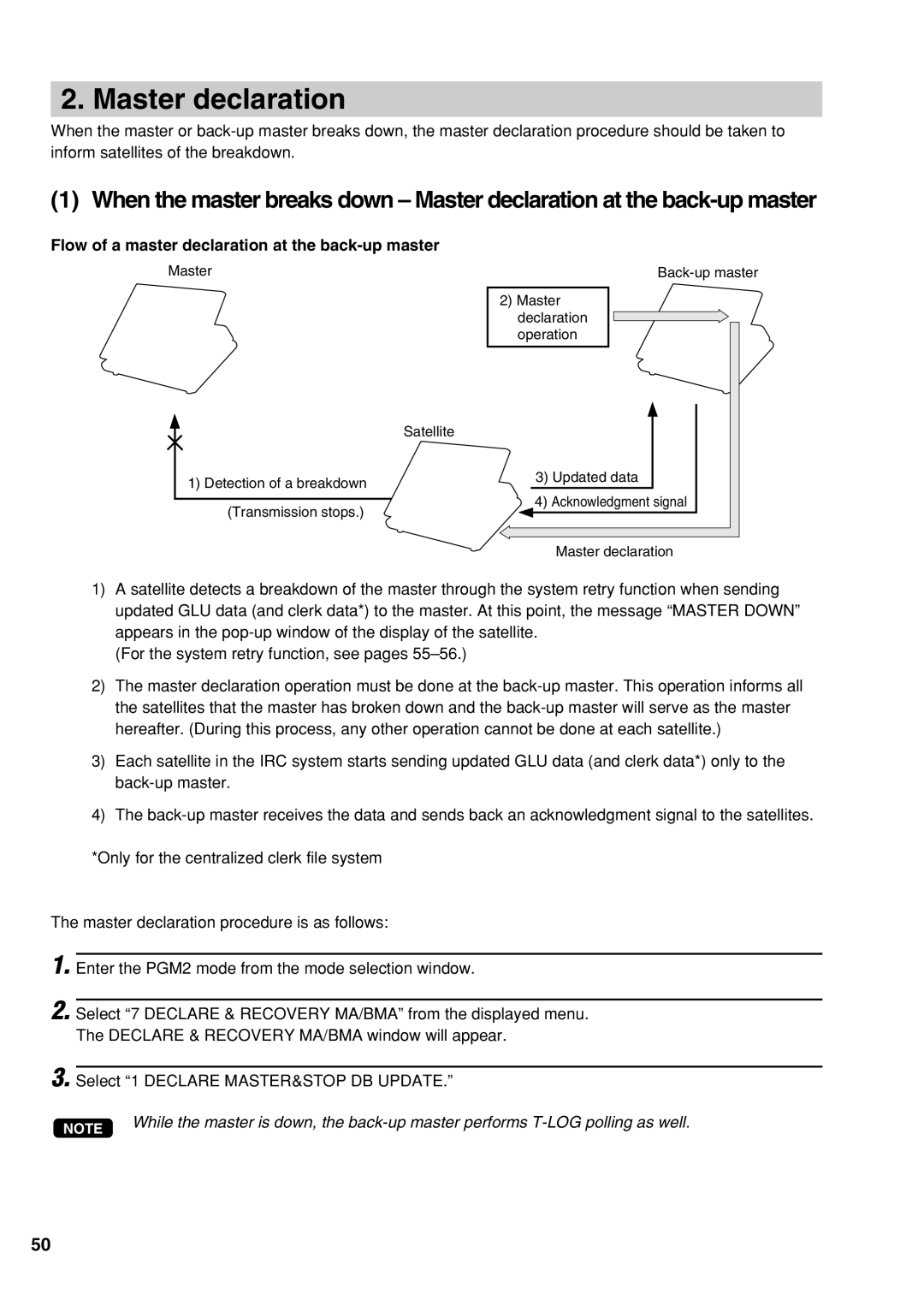 Sharp UP-3500 instruction manual Master declaration, Flow of a master declaration at the back-up master 