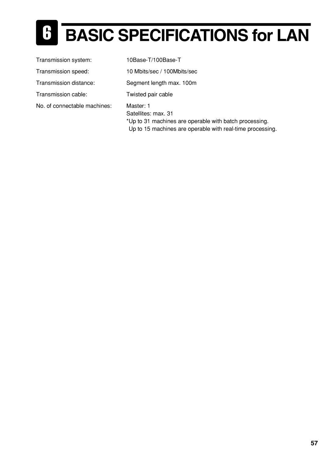 Sharp UP-3500 instruction manual Basic Specifications for LAN 