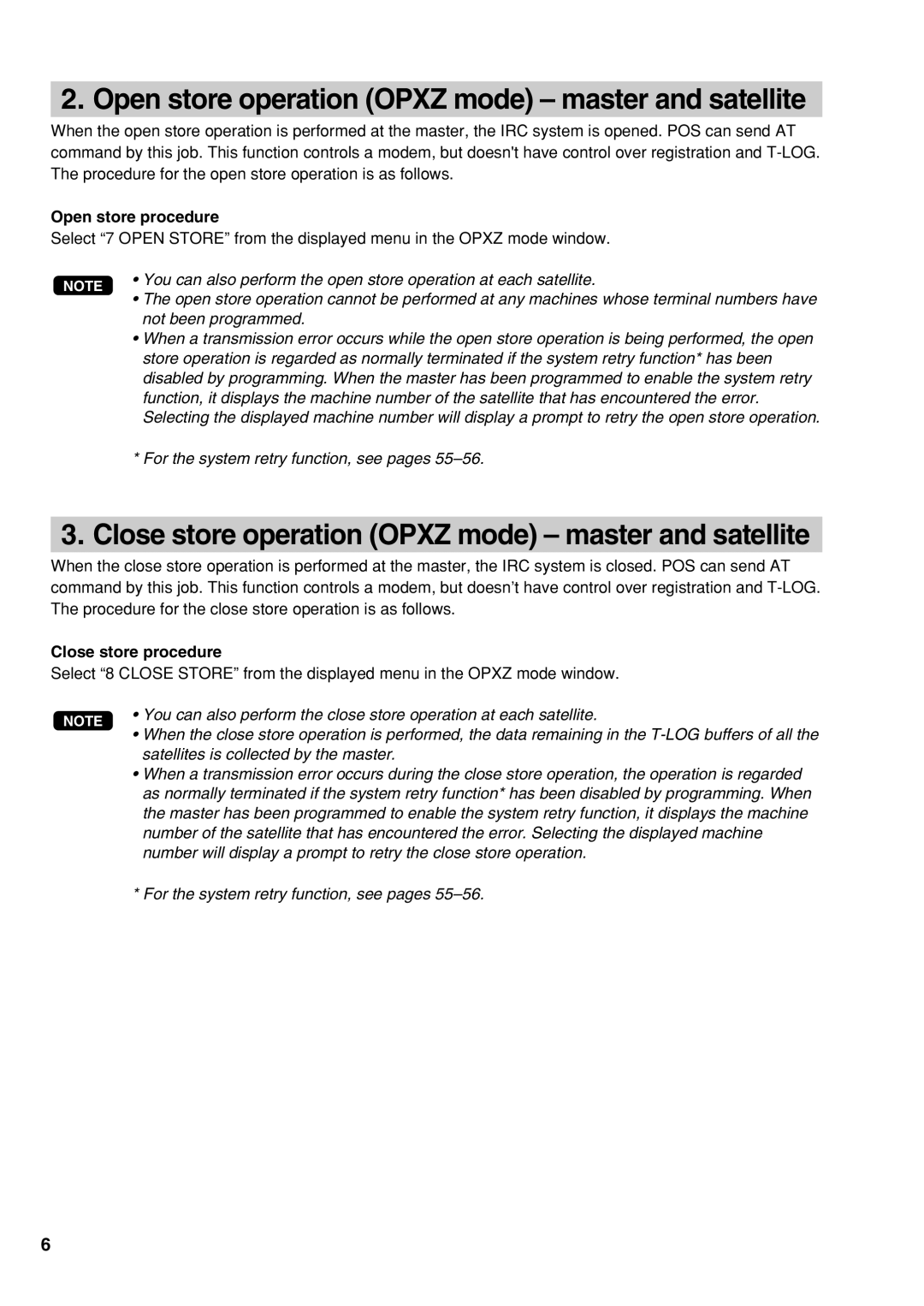 Sharp UP-3500 Open store operation Opxz mode master and satellite, Close store operation Opxz mode master and satellite 