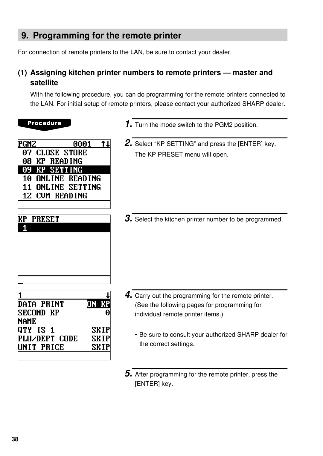 Sharp UP-700, UP-600 instruction manual Programming for the remote printer 