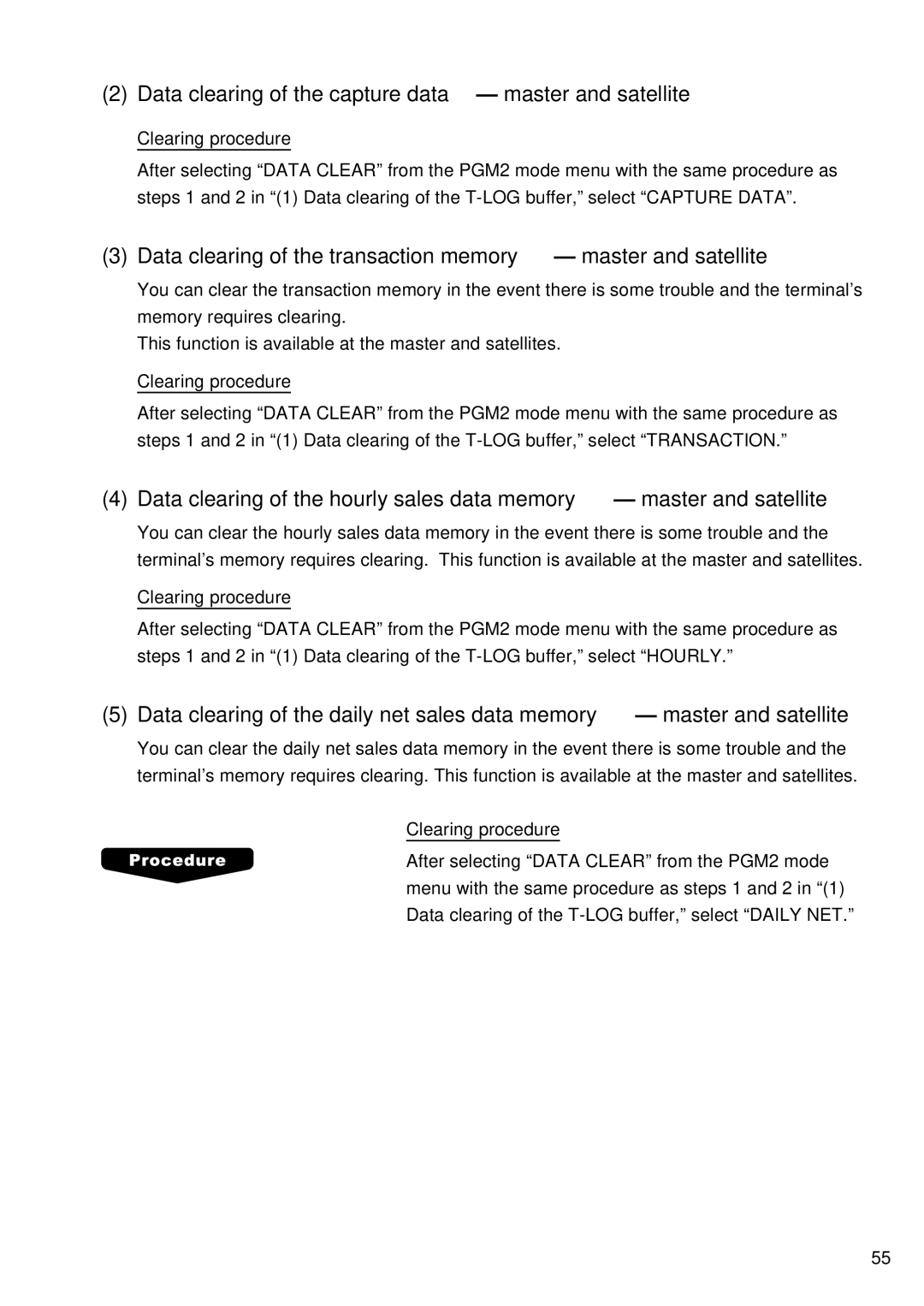 Sharp UP-600, UP-700 instruction manual Data clearing of the capture data master and satellite 