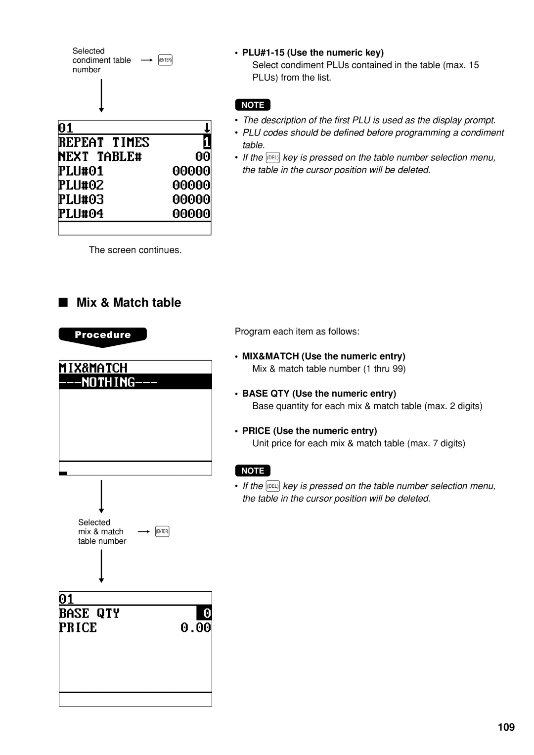 Sharp UP-600 instruction manual Mix & Match table, PLU#1-15 Use the numeric key, Price Use the numeric entry 