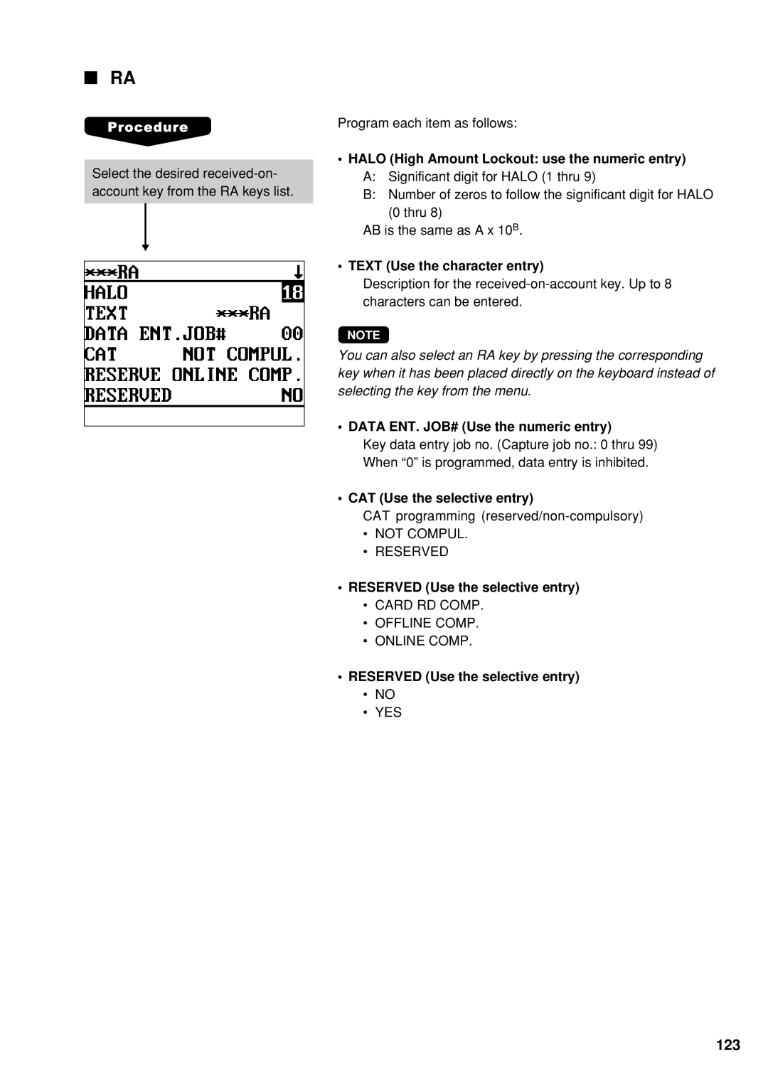 Sharp UP-600 instruction manual CAT Use the selective entry, Not Compul Reserved, Reserved Use the selective entry, Yes 