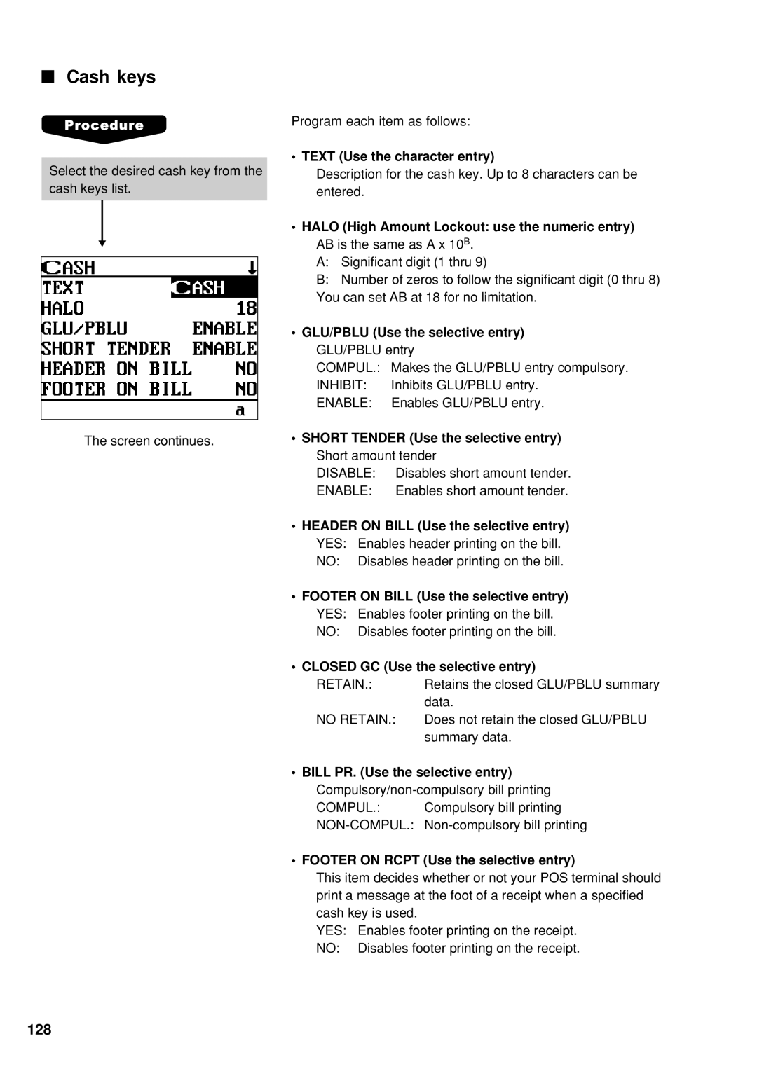 Sharp UP-600 Cash keys, GLU/PBLU Use the selective entry, Short Tender Use the selective entry Short amount tender 