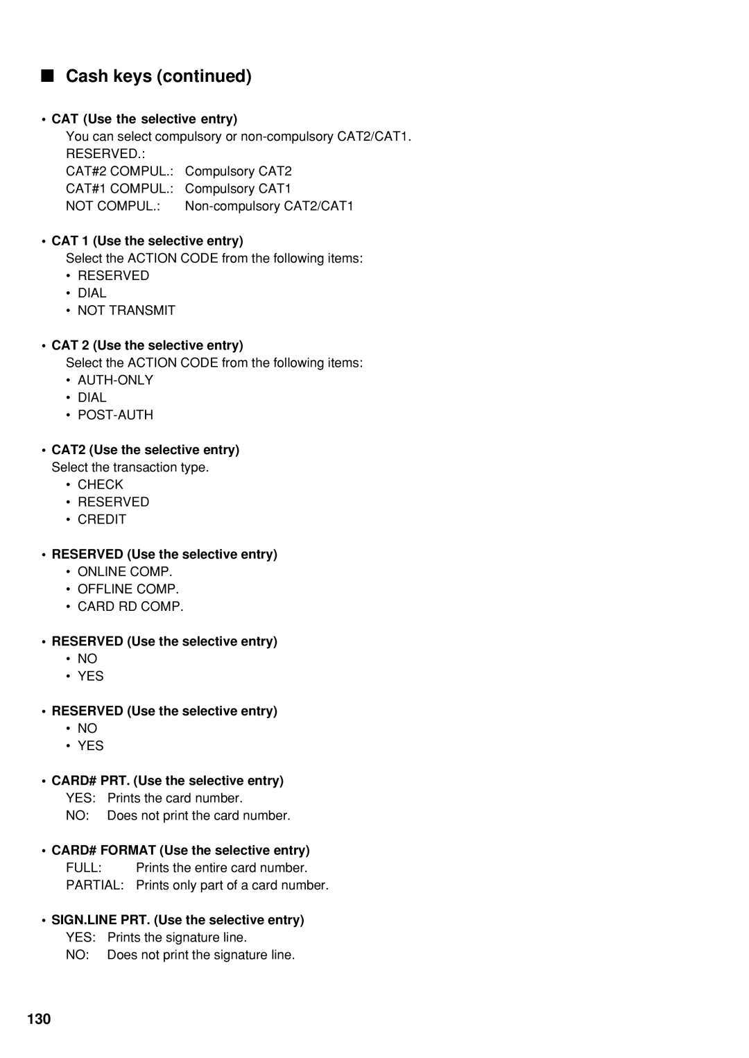 Sharp UP-600 CAT 1 Use the selective entry, CAT 2 Use the selective entry, CARD# Format Use the selective entry 