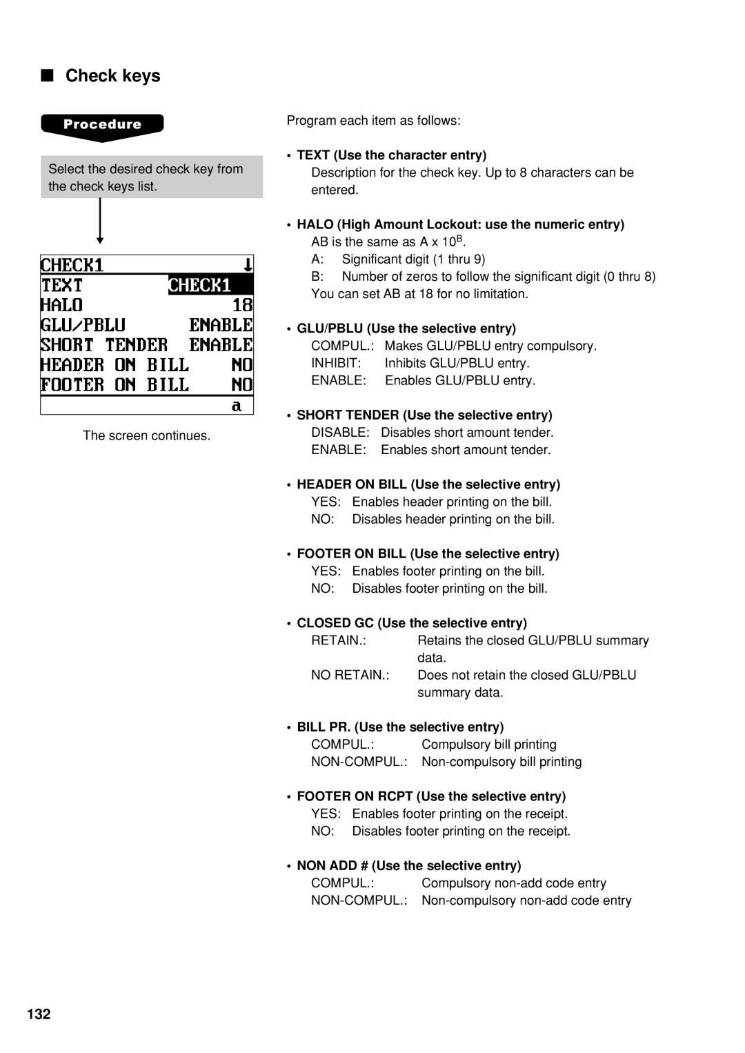 Sharp UP-600 instruction manual Check keys, Bill PR. Use the selective entry 