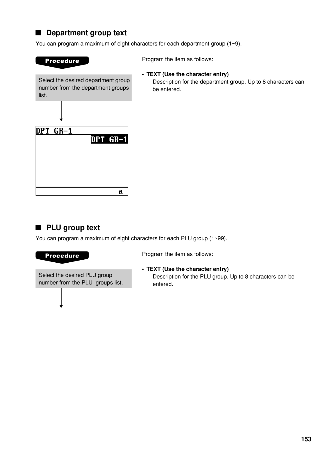 Sharp UP-600 instruction manual Department group text, PLU group text 