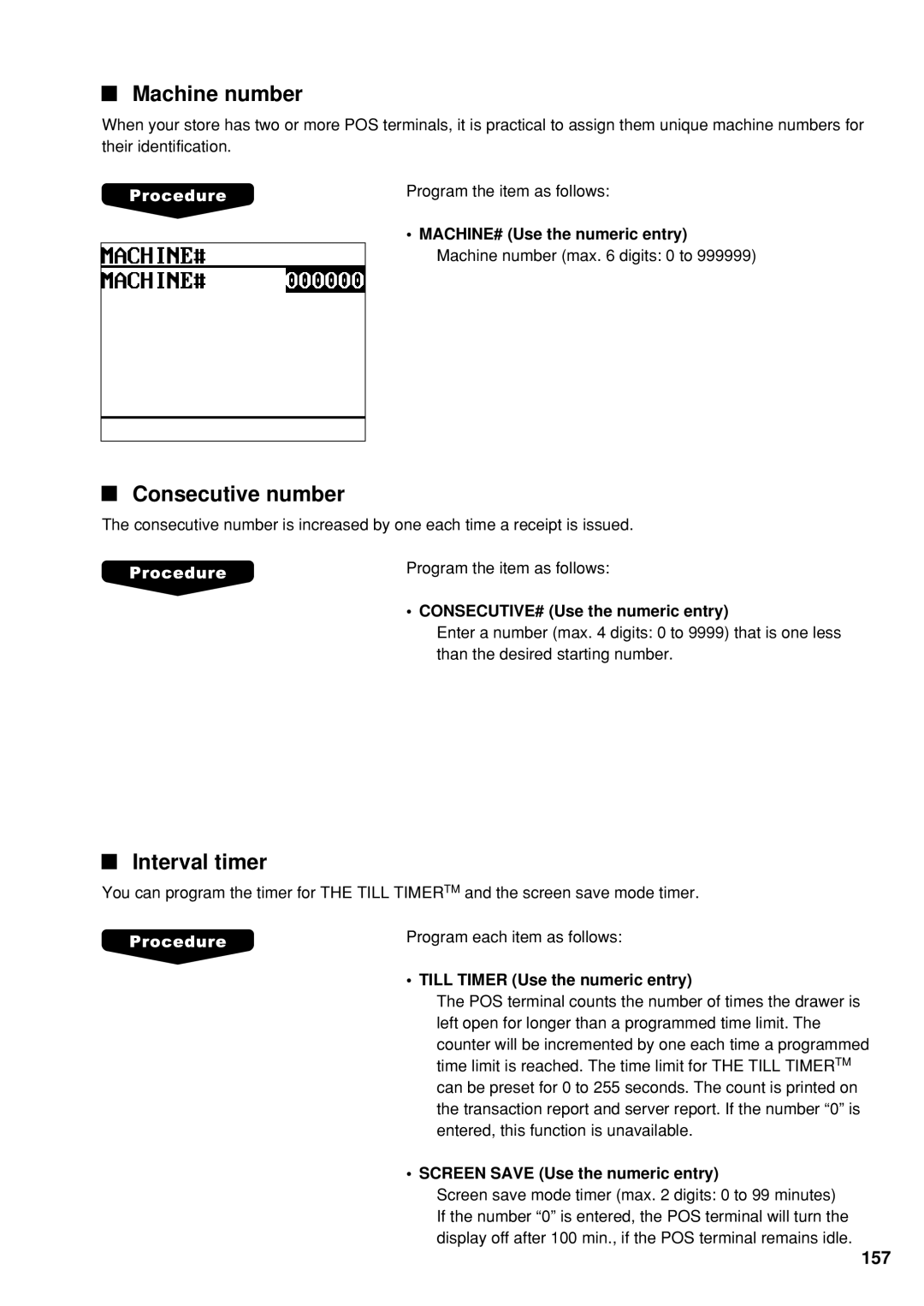 Sharp UP-600 instruction manual Machine number, Consecutive number, Interval timer 