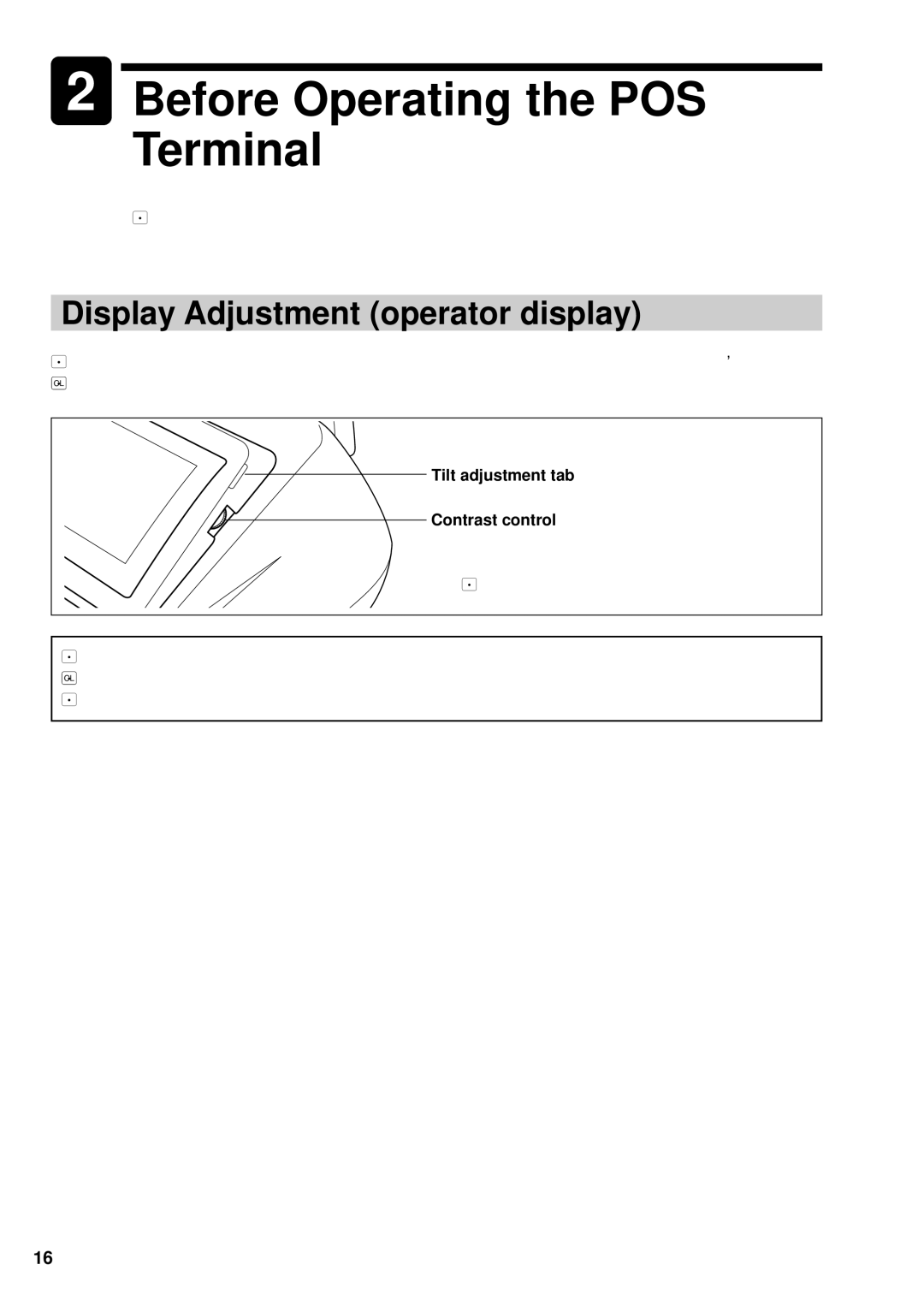 Sharp UP-600 instruction manual Display Adjustment operator display, Tilt adjustment tab Contrast control 